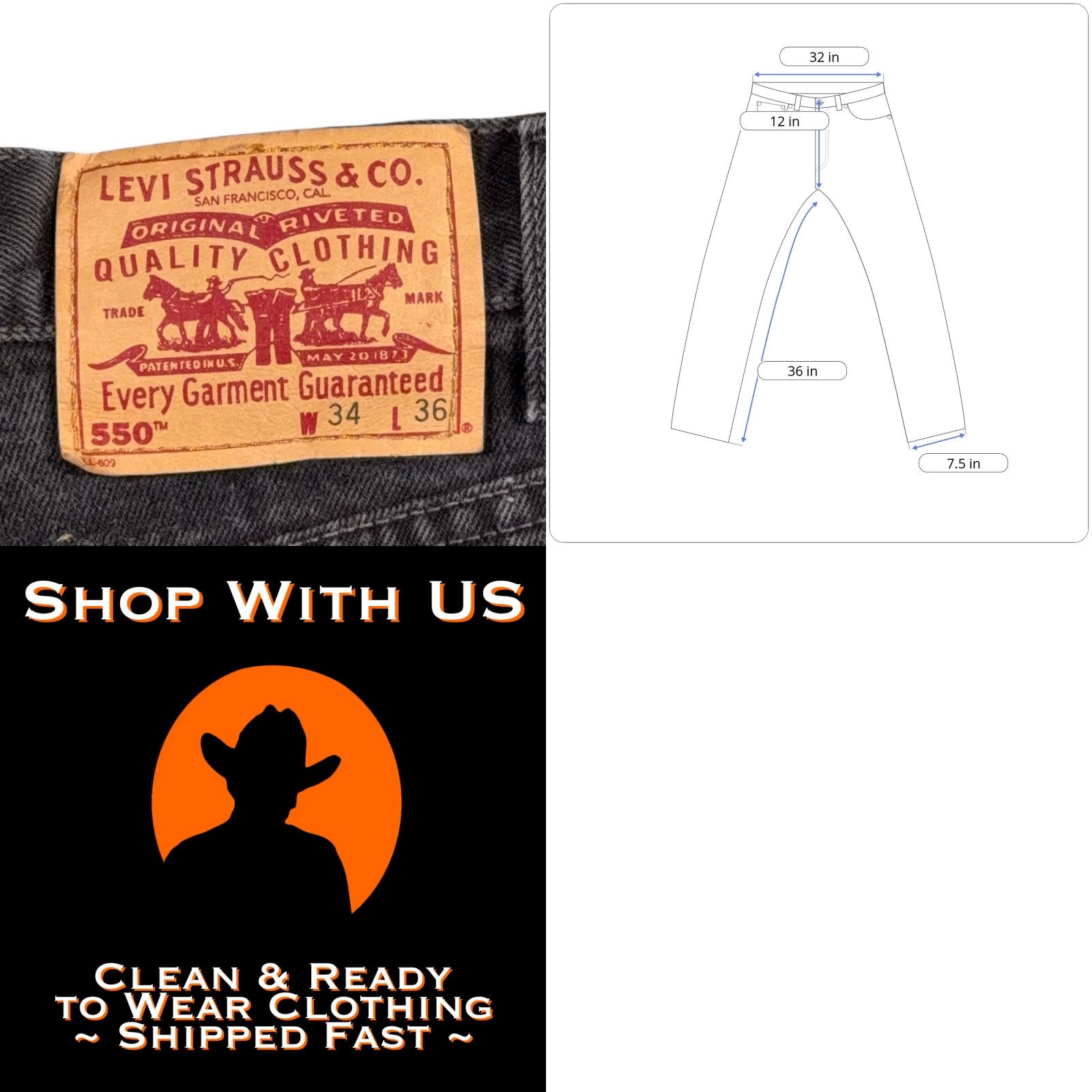 Levi's VINTAGE Levi's 550 Jeans Mens 32x36 Black Relaxed Fit Denim USA 90s Tag Size US 32 / EU 48 - 8 Thumbnail