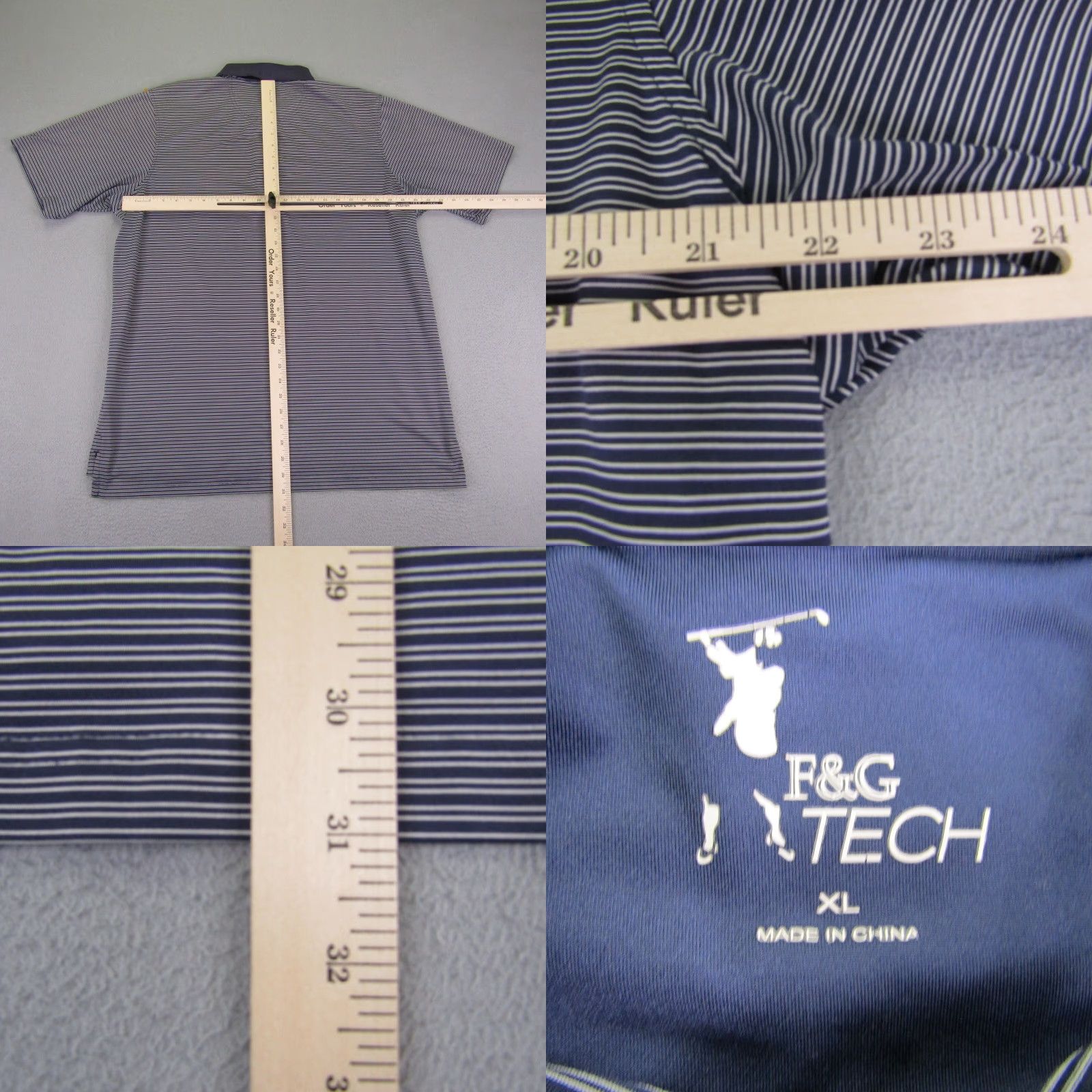 Vintage F&G Golf Polo Shirt XL Blue Striped Short Sleeve Casual Sports Men Size US XL / EU 56 / 4 - 8 Thumbnail