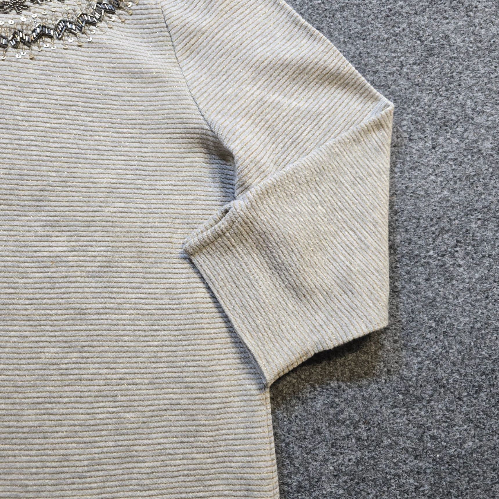 Talbots Talbots Sweater Women L Gray Striped Knit Beaded Sequins 3/4 Sleeve Round Neck Casual Career All Seasons Pullover Womens Size L / US 10 / IT 46 - 5 Thumbnail