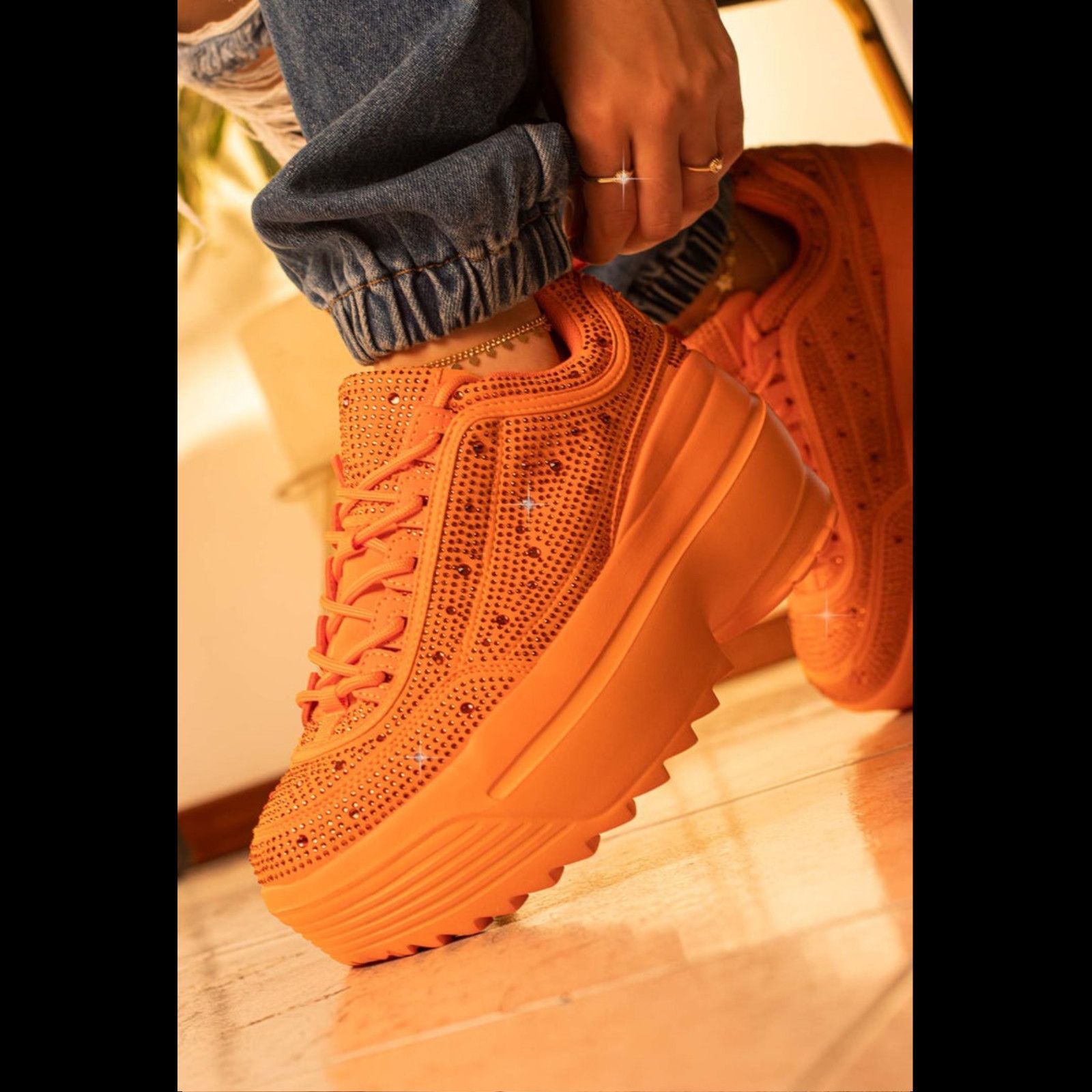 Other Ultra Cush Orange Rhinestone Platform Sneakers (US Shoe Size Size US 7 / IT 37 - 3 Thumbnail