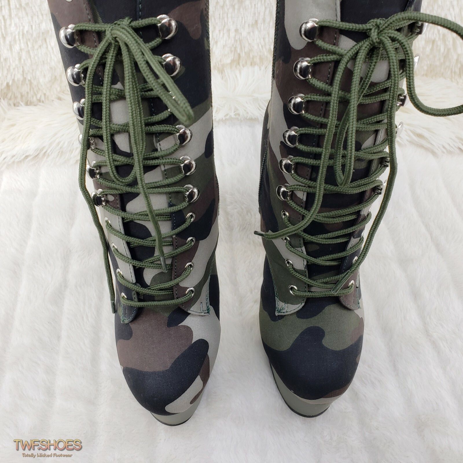 Other Adore 1020 Green Camo Olive Platform 7" High Heel Lace Up An Size US 7 / IT 37 - 4 Thumbnail