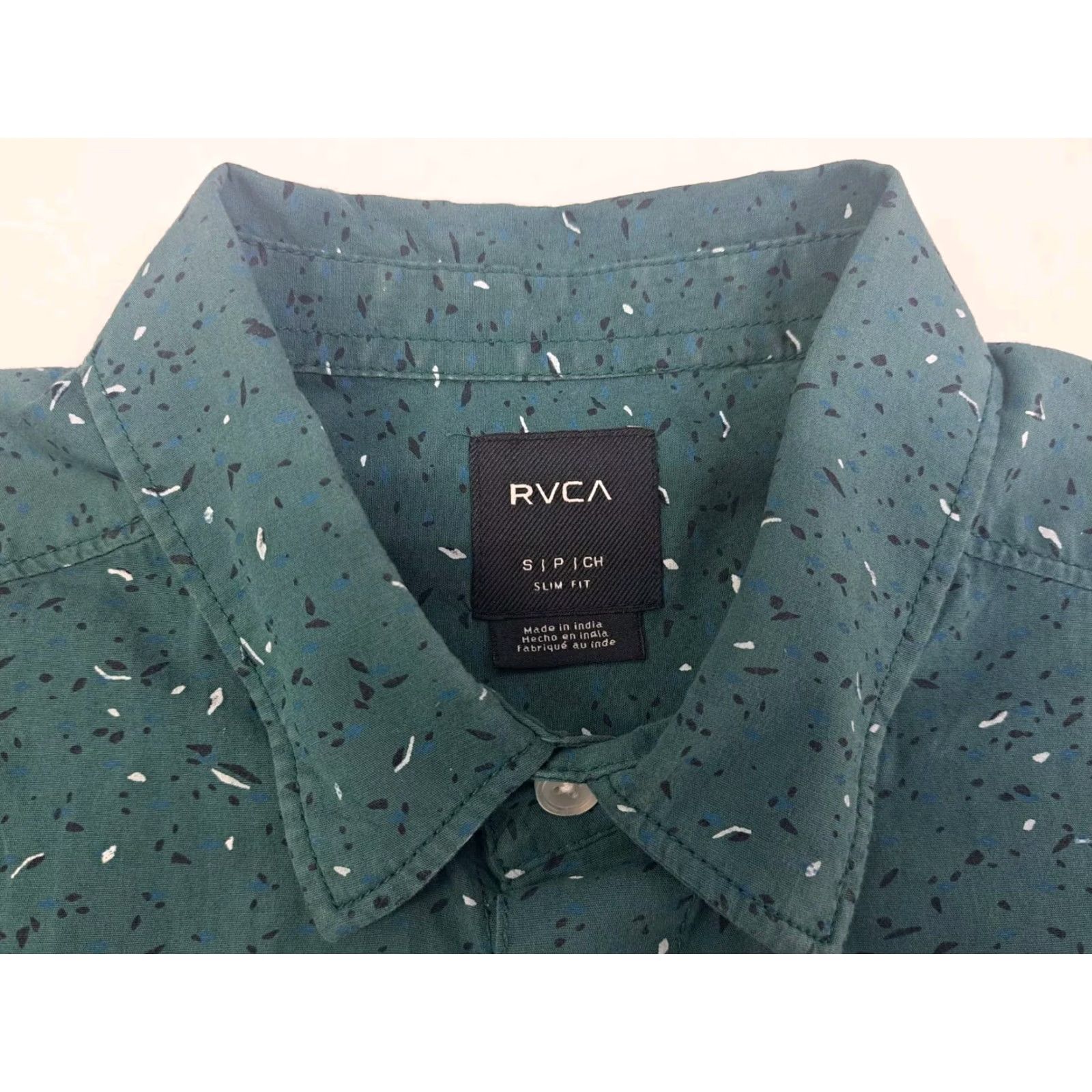 RVCA RVCA Button-Up Shirt Slim Fit Short Sleeve Mens Small Green Black/White speks Pattern Casual Club/Travel 5780 Size US S / EU 44-46 / 1 - 4 Thumbnail