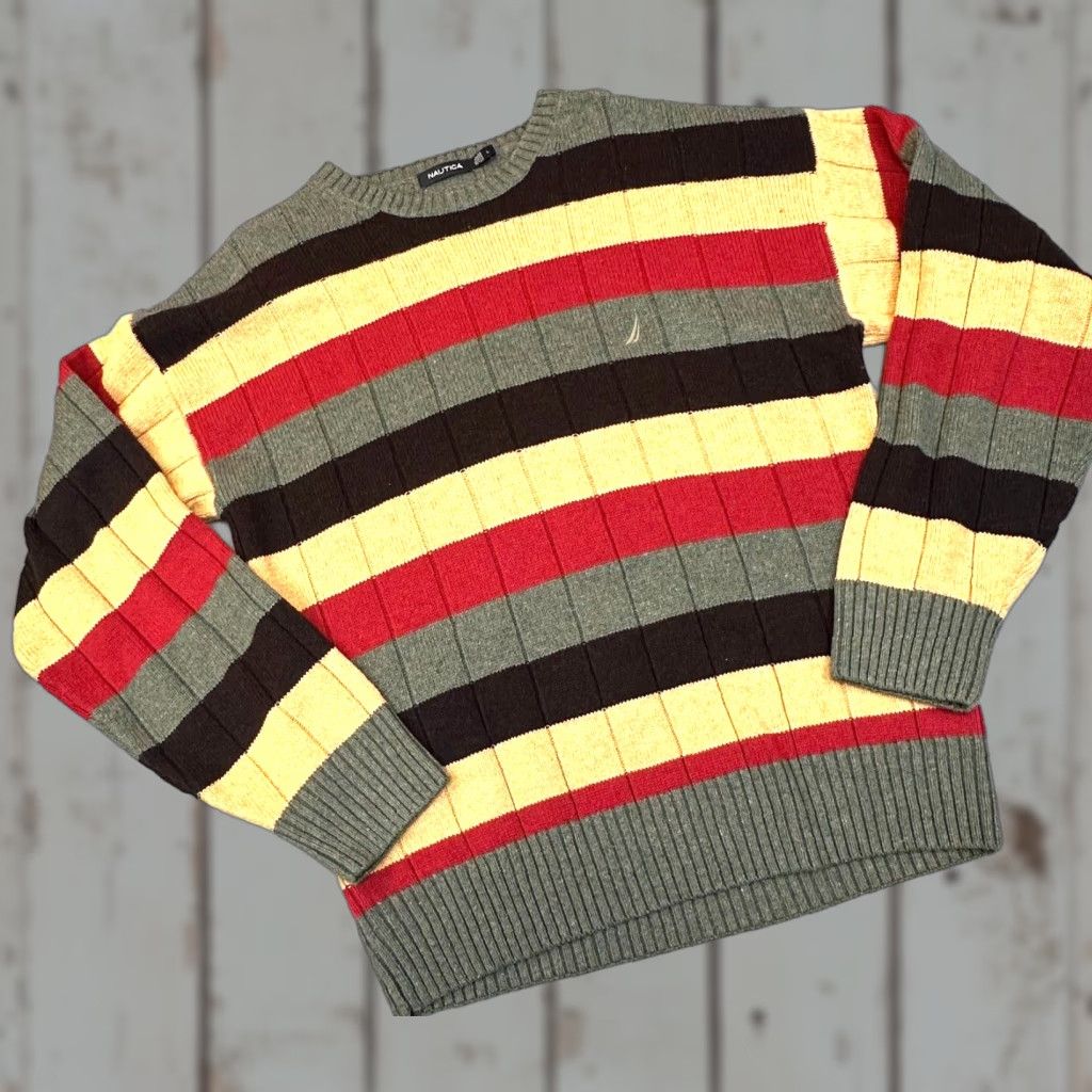 Nautica Nautica Mens Large Striped Ribbed Wool Cotton Acrylic Blend Sweater Size US L / EU 52-54 / 3 - 1 Thumbnail