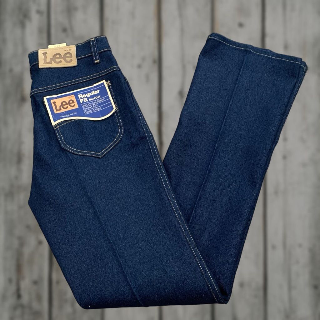 NEW VINTAGE LEE RIDERS REGULAR FIT BOOT CUT DENIM JEANS LEATHER PATCH USA 30x36