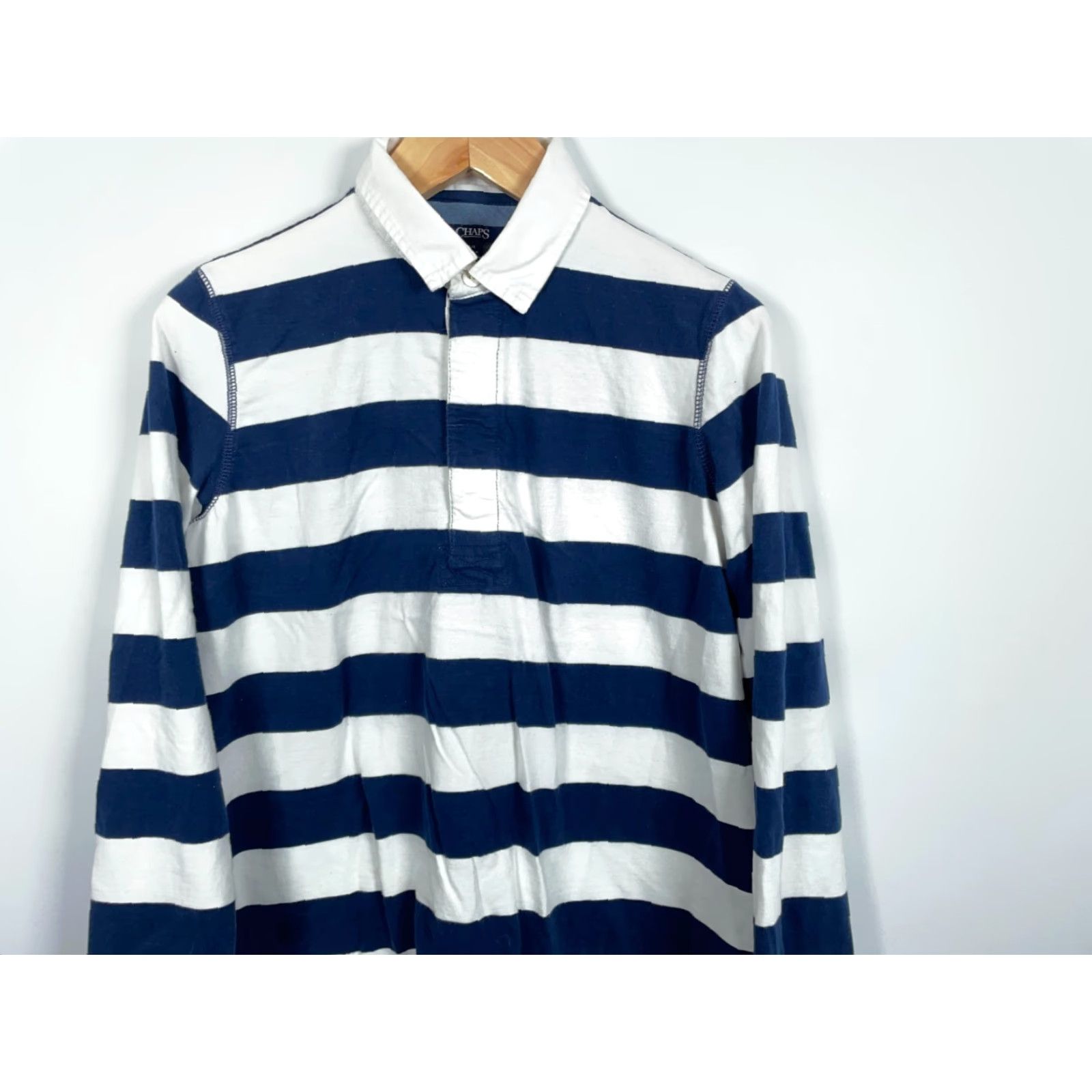 Chaps 90s Chaps Rugby Polo Shirt Long Sleeve Adult M White Blue Stripe Preppy Shirt Size US M / EU 48-50 / 2 - 4 Thumbnail