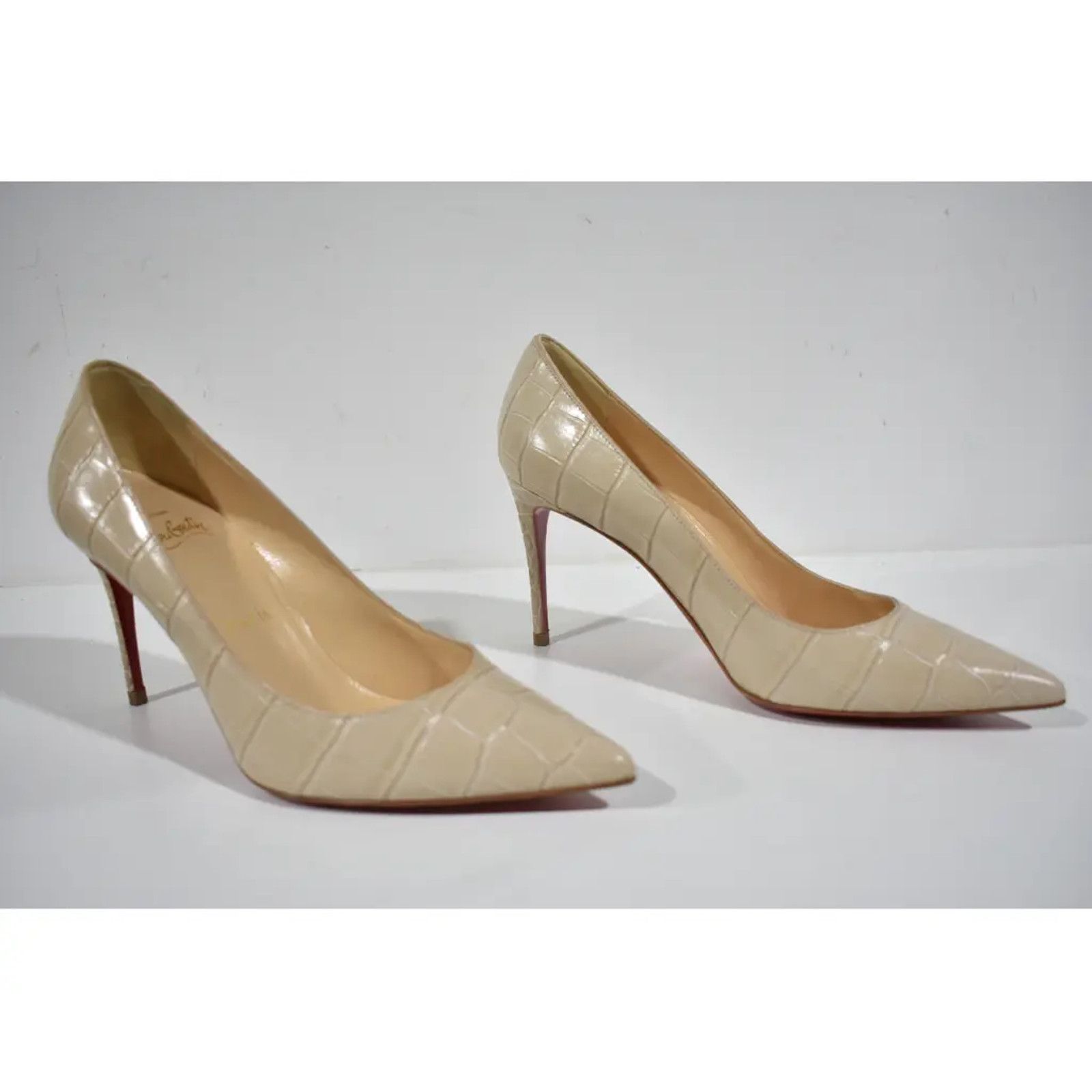 Christian Louboutin Kate 85 Nougat Nude Calf Ali Croc Pointed Toe Heel Pump 35 Size US 5 / IT 35 - 4 Thumbnail