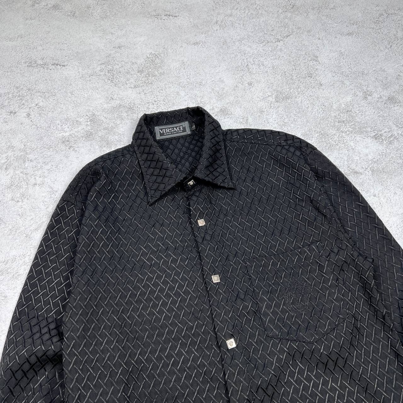 Versace Jeans Couture VINTAGE Versace Designer Long Sleeve Shirt Black Woven Print Size US L / EU 52-54 / 3 - 2 Thumbnail
