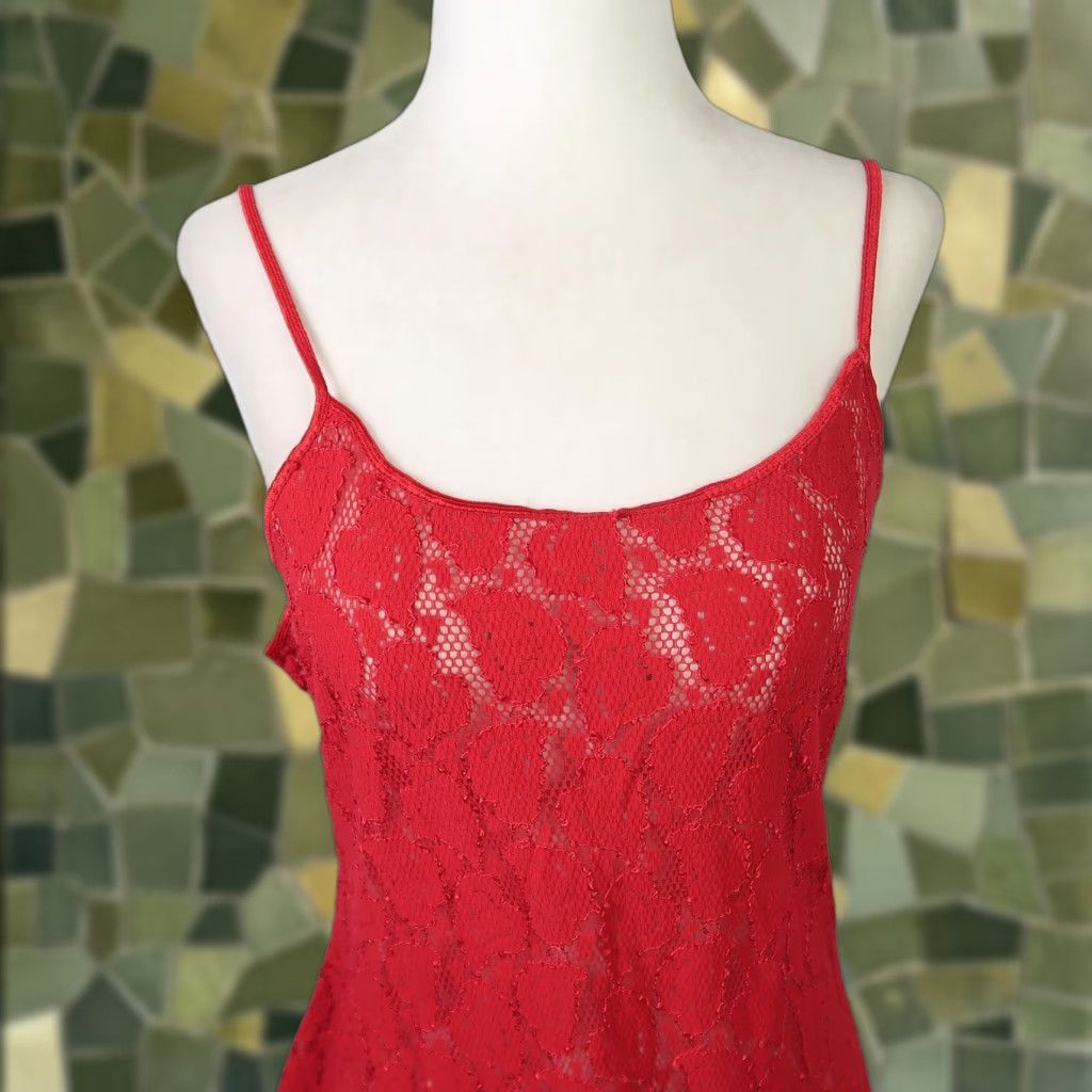 Vintage VINTAGE 90s Red Heart Lace Mini Lingerie Slip Dress M Women Size M / US 6-8 / IT 42-44 - 1 Thumbnail