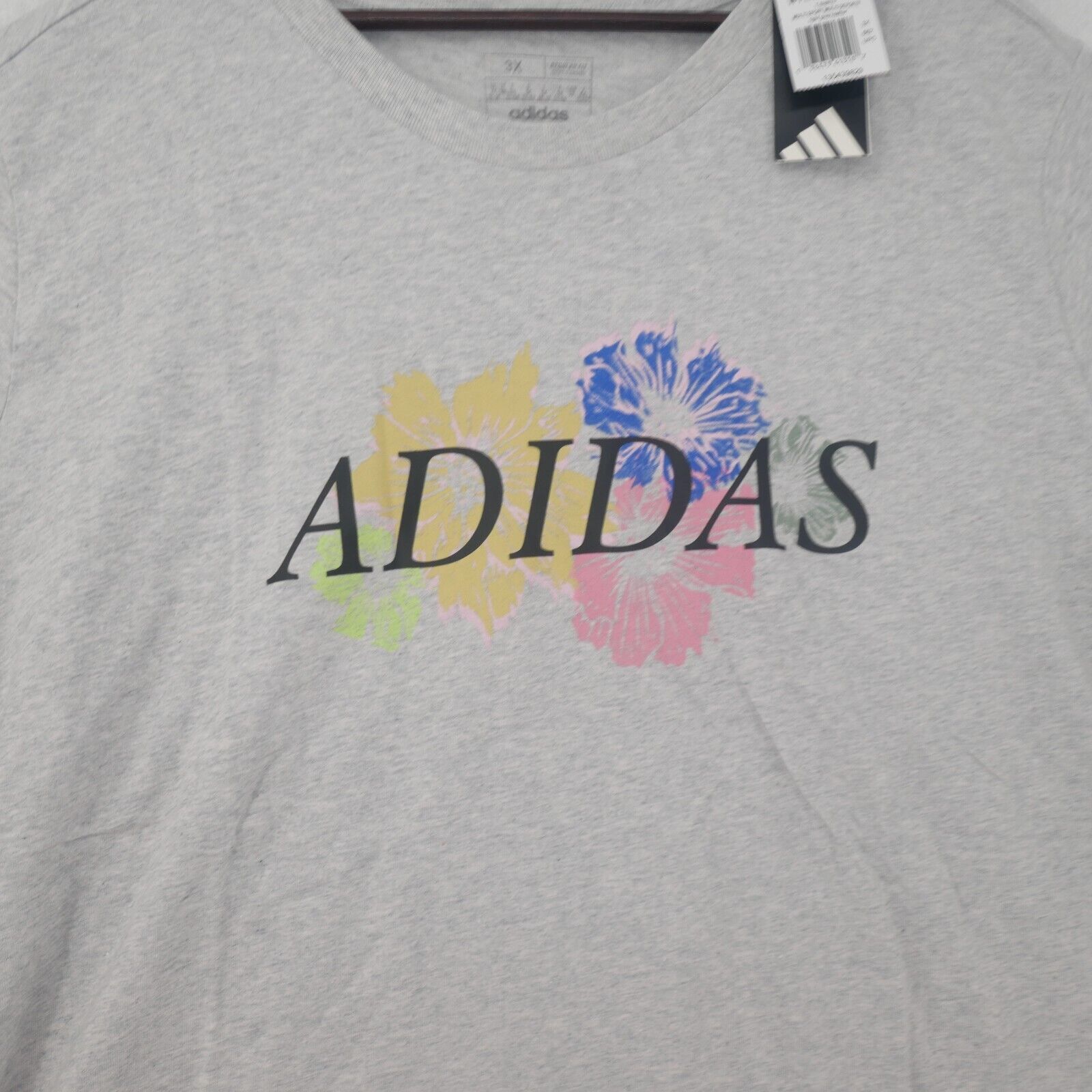Adidas NEW Adidas Women's 2x Gray Floral Logo Graphic Tee Shirt Size XXL / US 16-18 / IT 52-54 - 3 Thumbnail