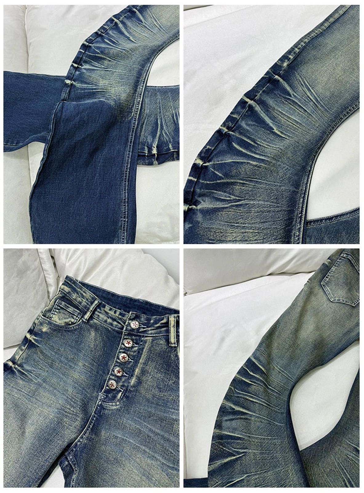 Vintage Blue Slim Fit Button-Fly Jeans, Ruched Detail Denim Pants Size US 32 / EU 48 - 5 Thumbnail