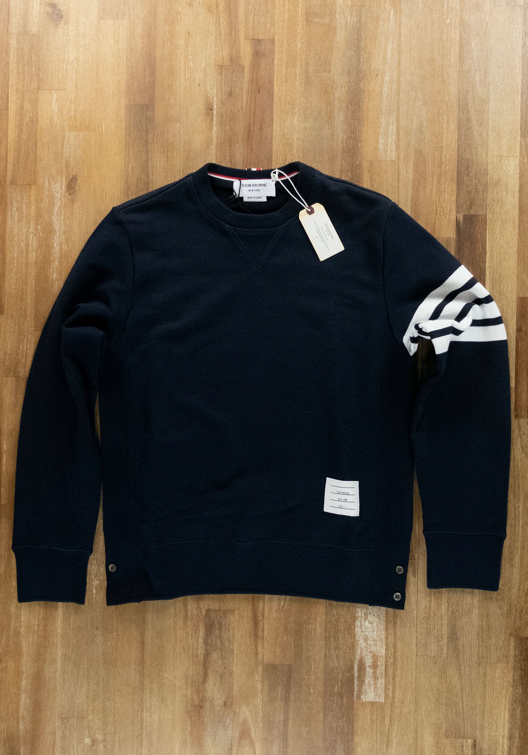 THOM BROWNE navy blue bar stripe sweatshirt Medium