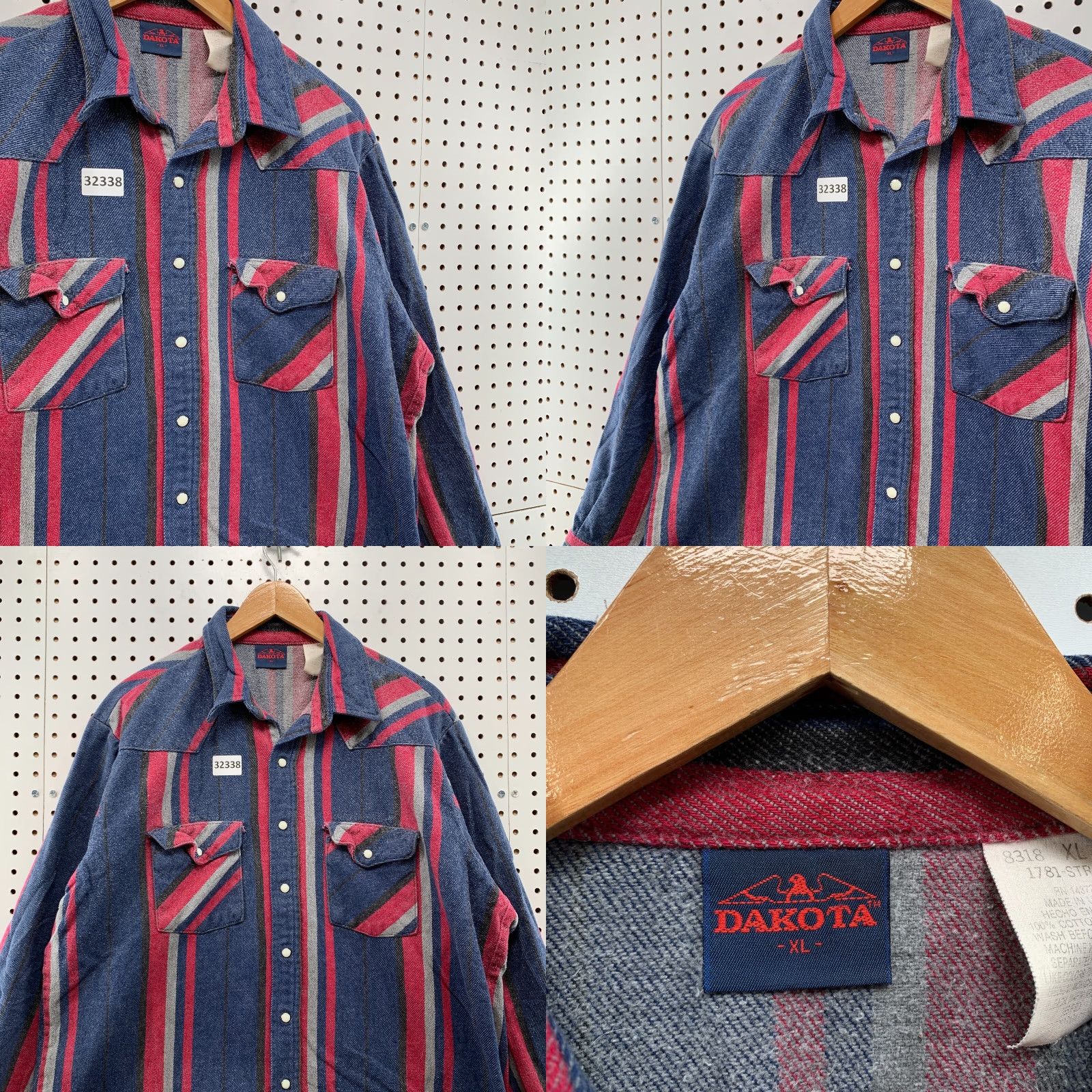 BB Dakota VINTAGE Dakota Five Brothers Snap Western Shirt Mens XL Blue Red Striped Made USA 24x29 Western Men's XL Blue Red Stripe 90s style Size US XL / EU 56 / 4 - 8 Thumbnail