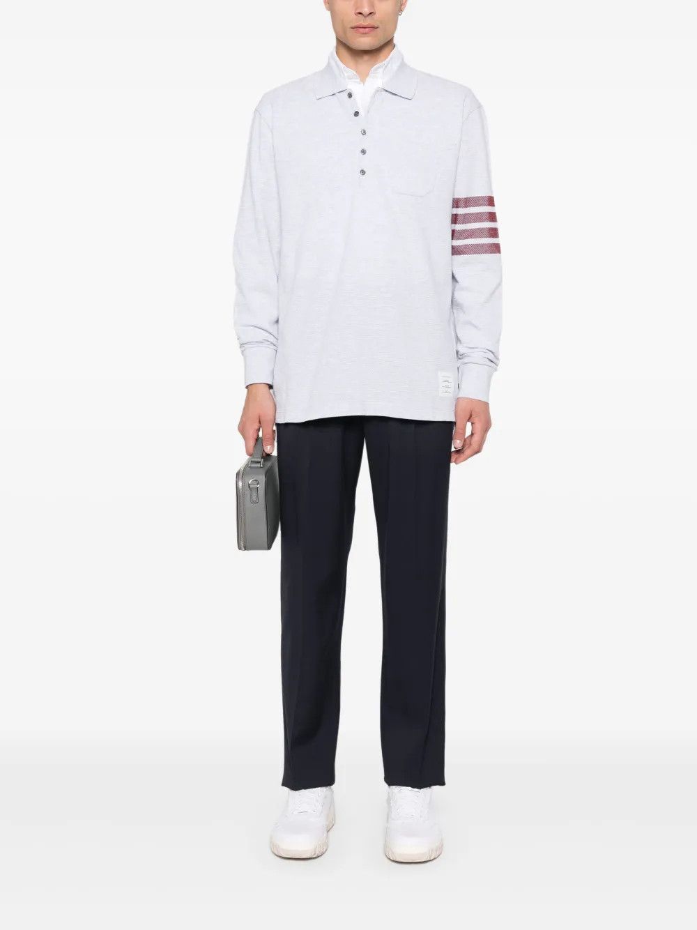 Thom Browne o1h1sh10525 Long Sleeve Polo in Grey Size US XL / EU 56 / 4 - 1 Thumbnail