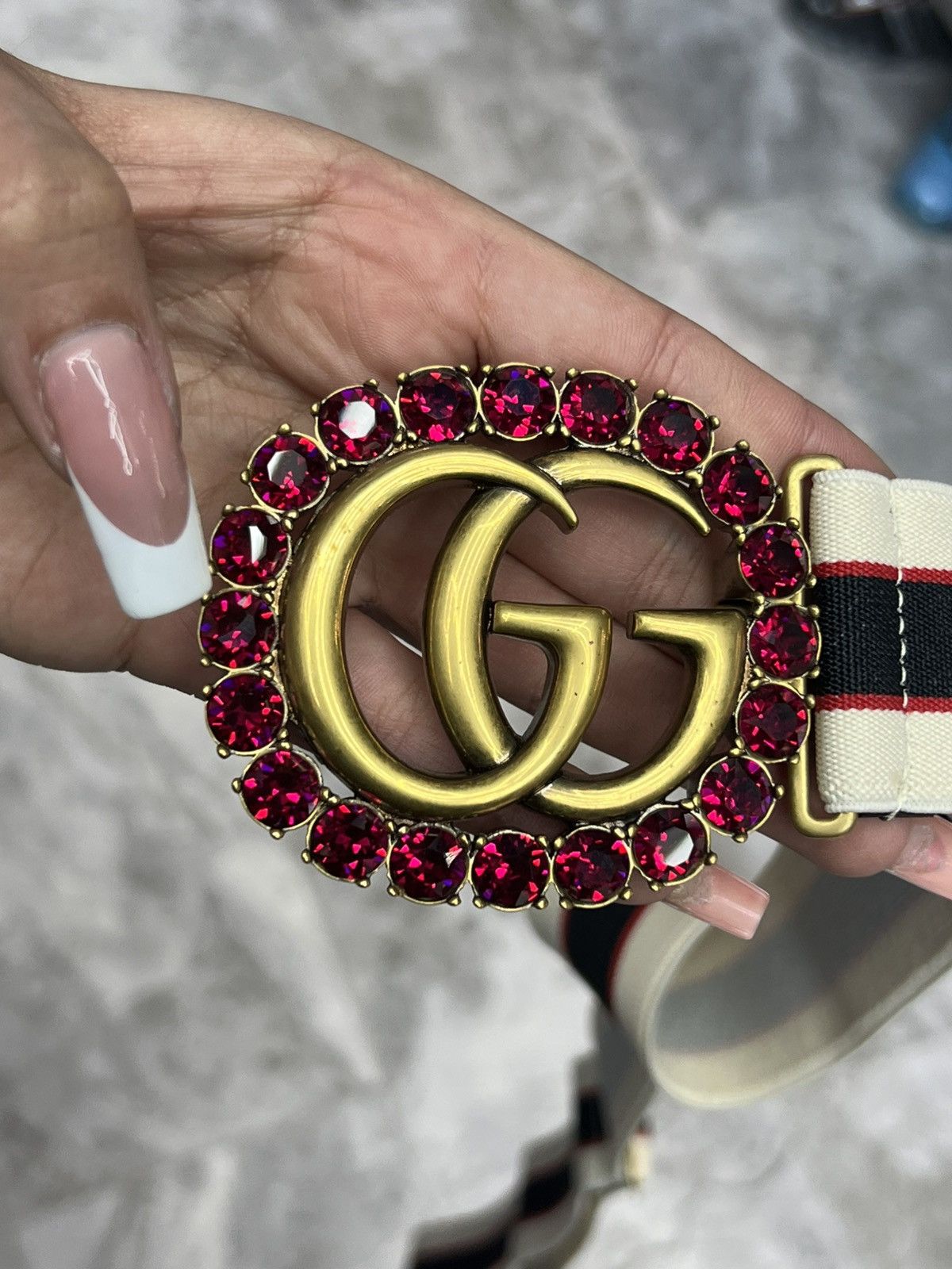 Gucci Gucci Marmont Crystal Canvas Belt Size ONE SIZE - 3 Thumbnail