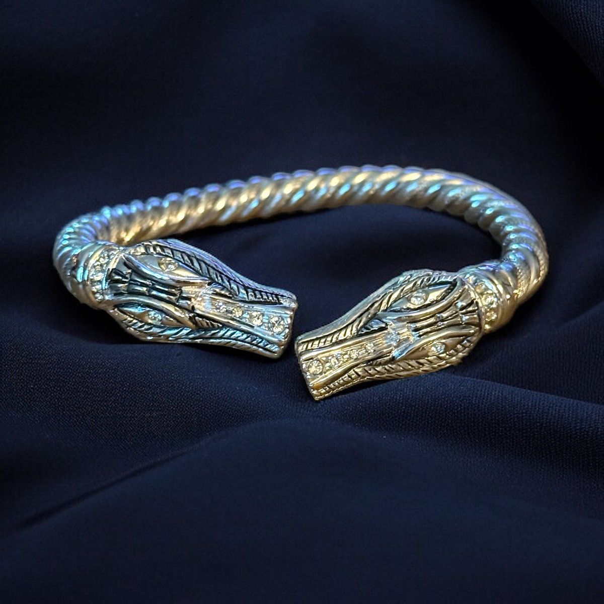Other Silver tone Viking dragon head twisted cuff bangle bracelet Size ONE SIZE - 1 Thumbnail