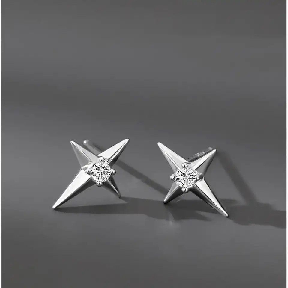 Designer × Jewelry 925 Silver Plated CZ Star Stud Earrings for Men Women Size ONE SIZE - 6 Thumbnail