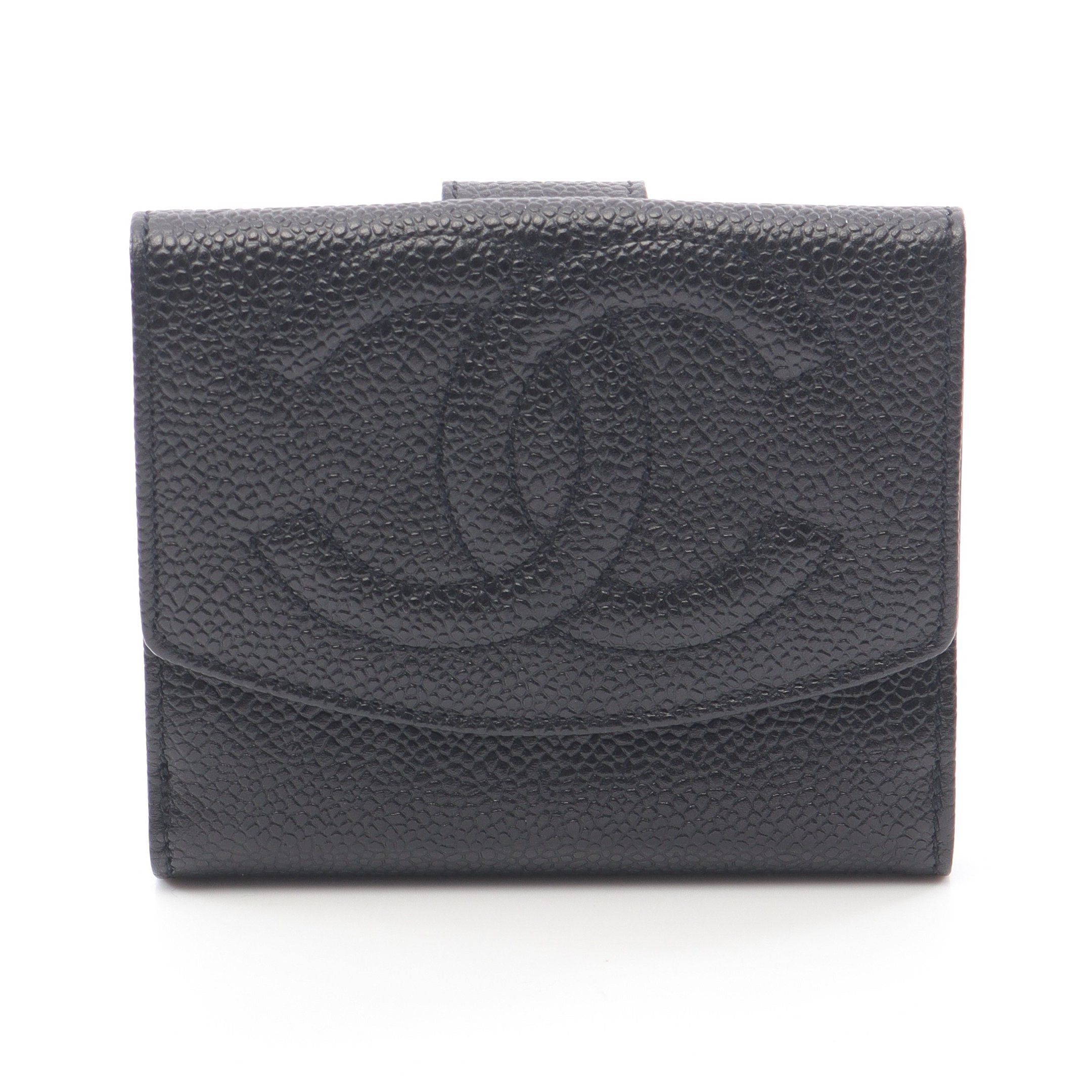 Chanel Chanel Coco Mark Double Hook Wallet Bi-Fold Caviar Skin Black Gold Hardware Size ONE SIZE - 1 Thumbnail
