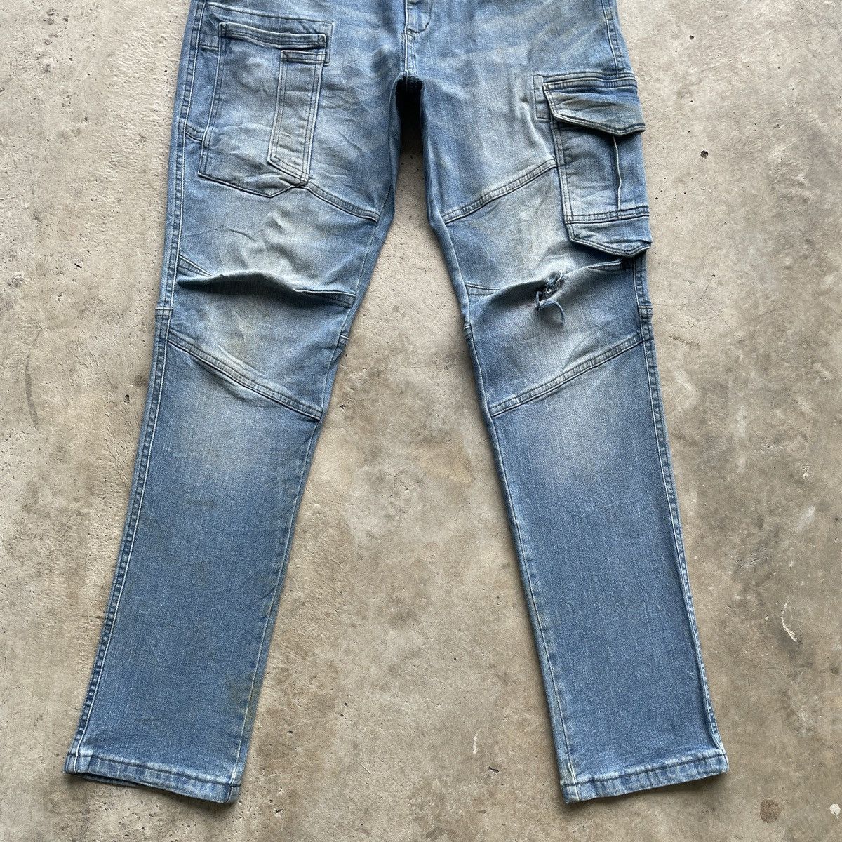 Japanese Brand Double Knee Cargo Denim Workwear Pants Faded