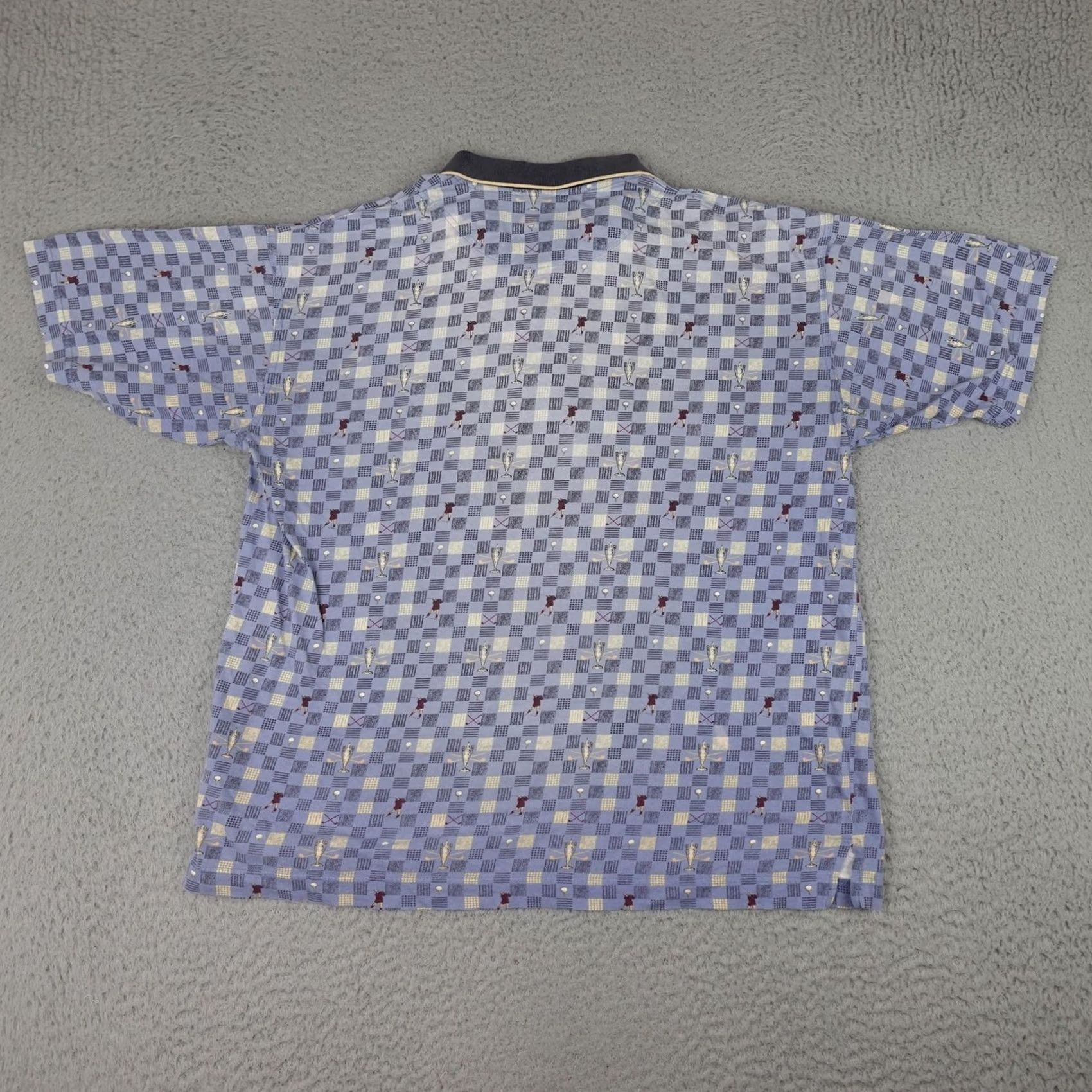 Vintage VINTAGE Natural Issue Polo Shirt Mens M Blue Checkered Golf Trophy AOP 90s Retro Size US M / EU 48-50 / 2 - 6 Thumbnail