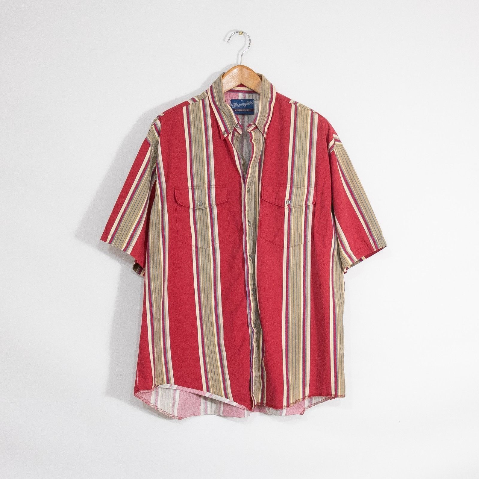 Vintage 90s Wrangler Striped Button Up Shirt XL Short Sleeve