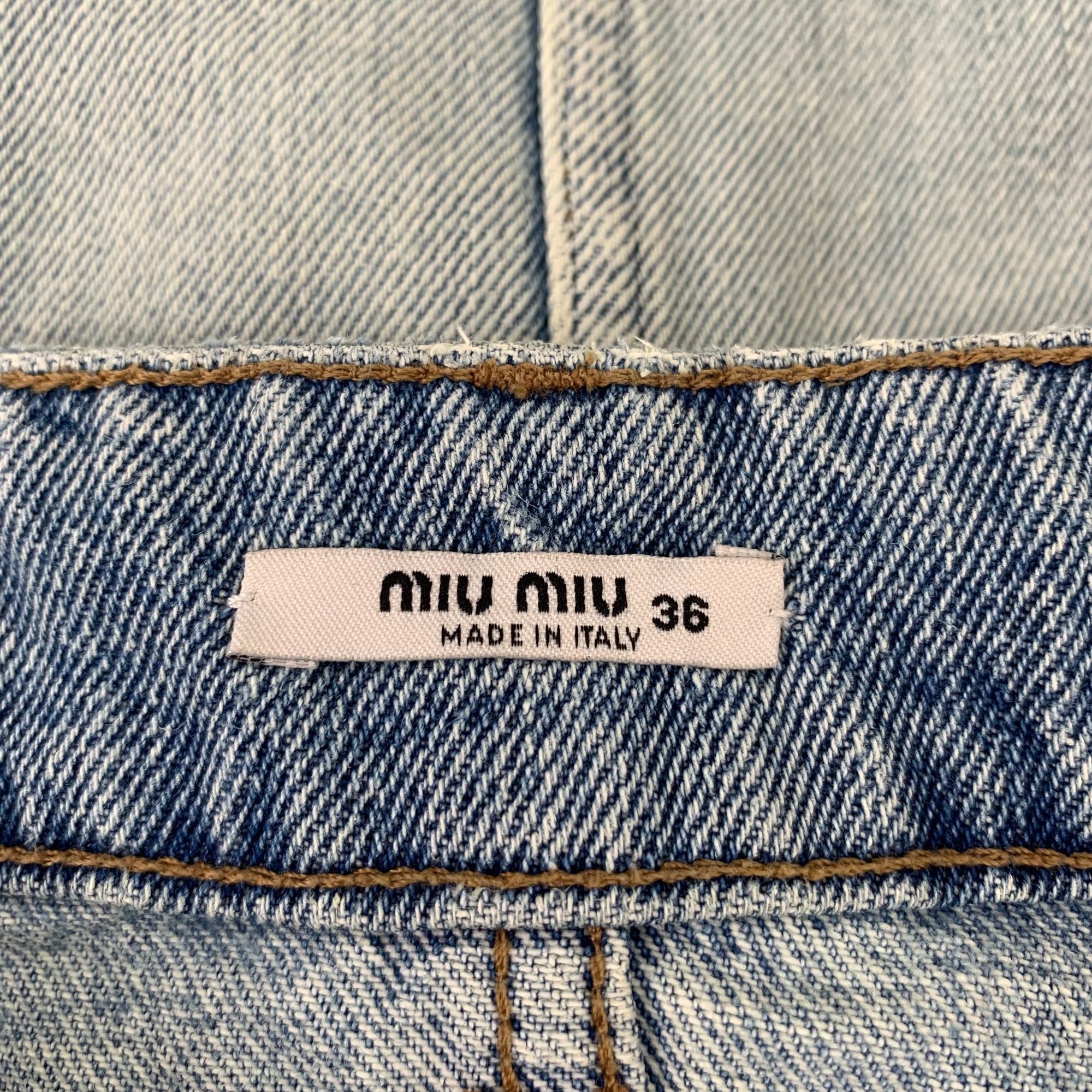 Miu Miu Miu Miu Light Blue Denim Skirt With Black Tassel Tie Belt Fr Size 36" / US 14 / IT 50 - 4 Thumbnail