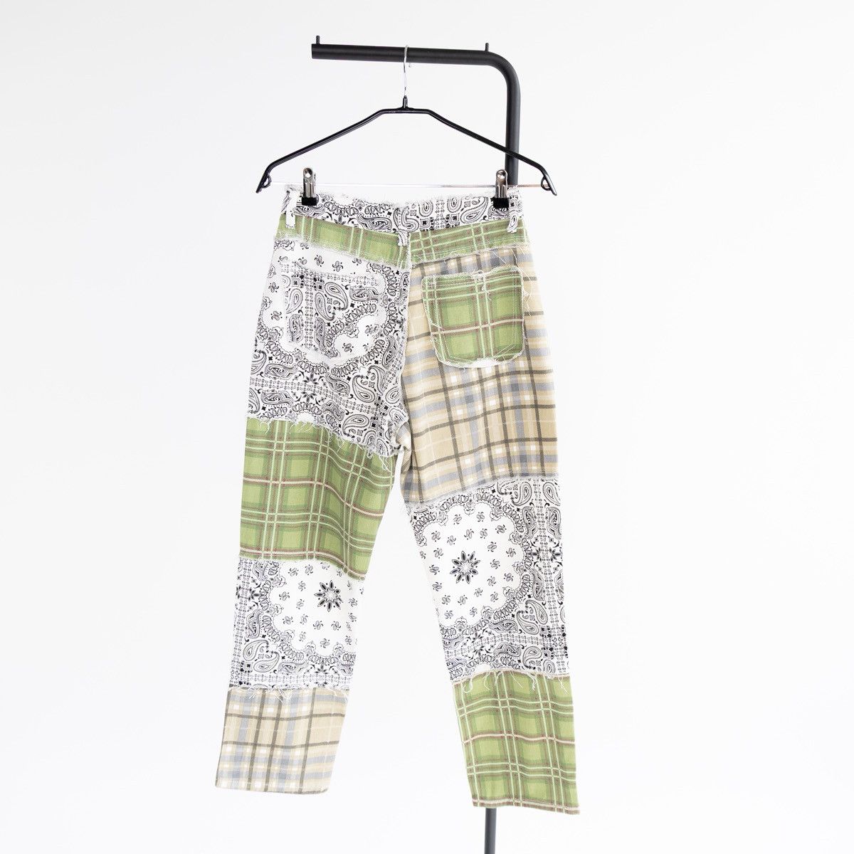 Other Womens Patchwork Jeans Unique Check Paisley Green Beige Size 27" / US 4 / IT 40 - 2 Thumbnail