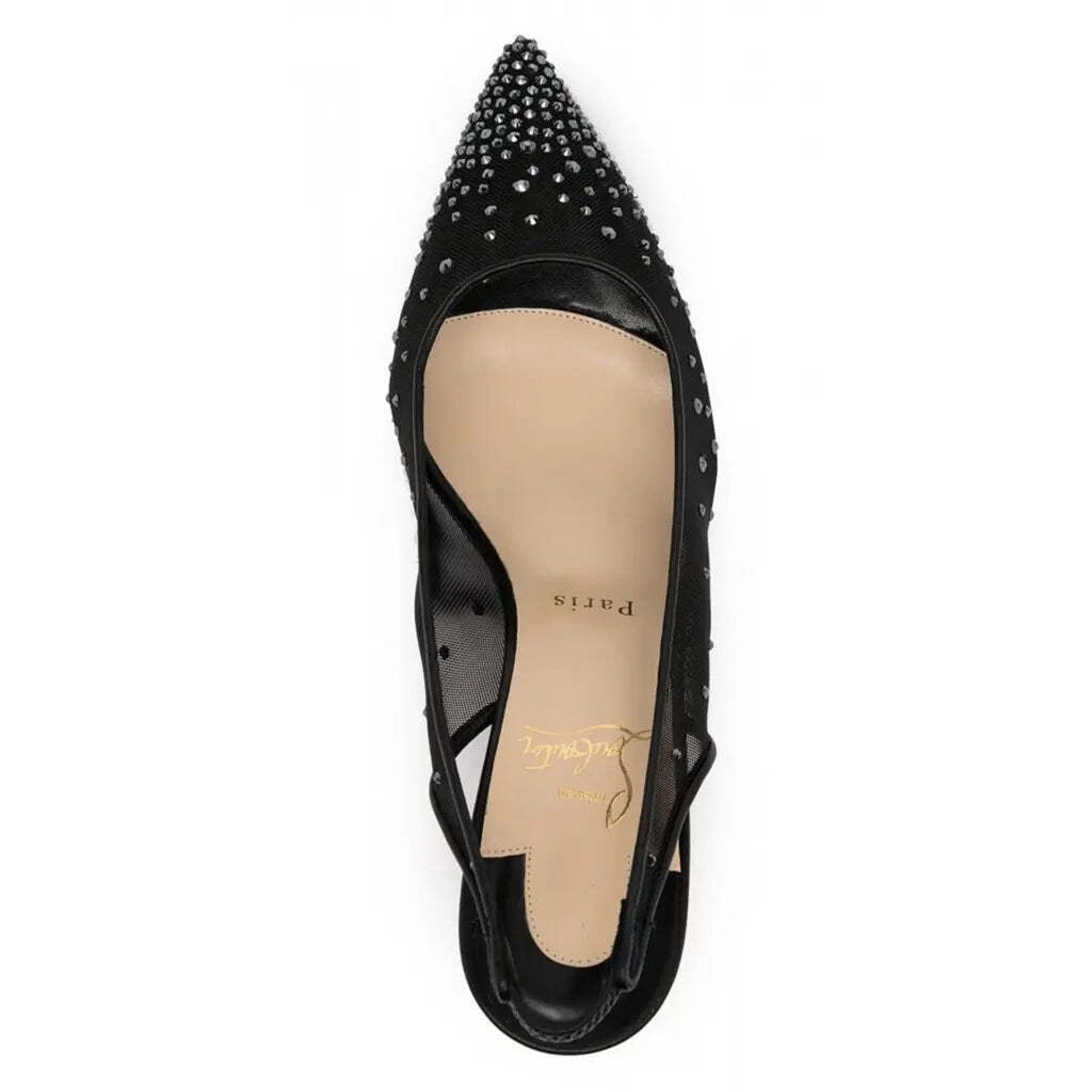 Christian Louboutin Follies Strass Sling 70 Black Leather Mesh Heel Pump 38 Size US 12 / IT 42 - 6 Thumbnail
