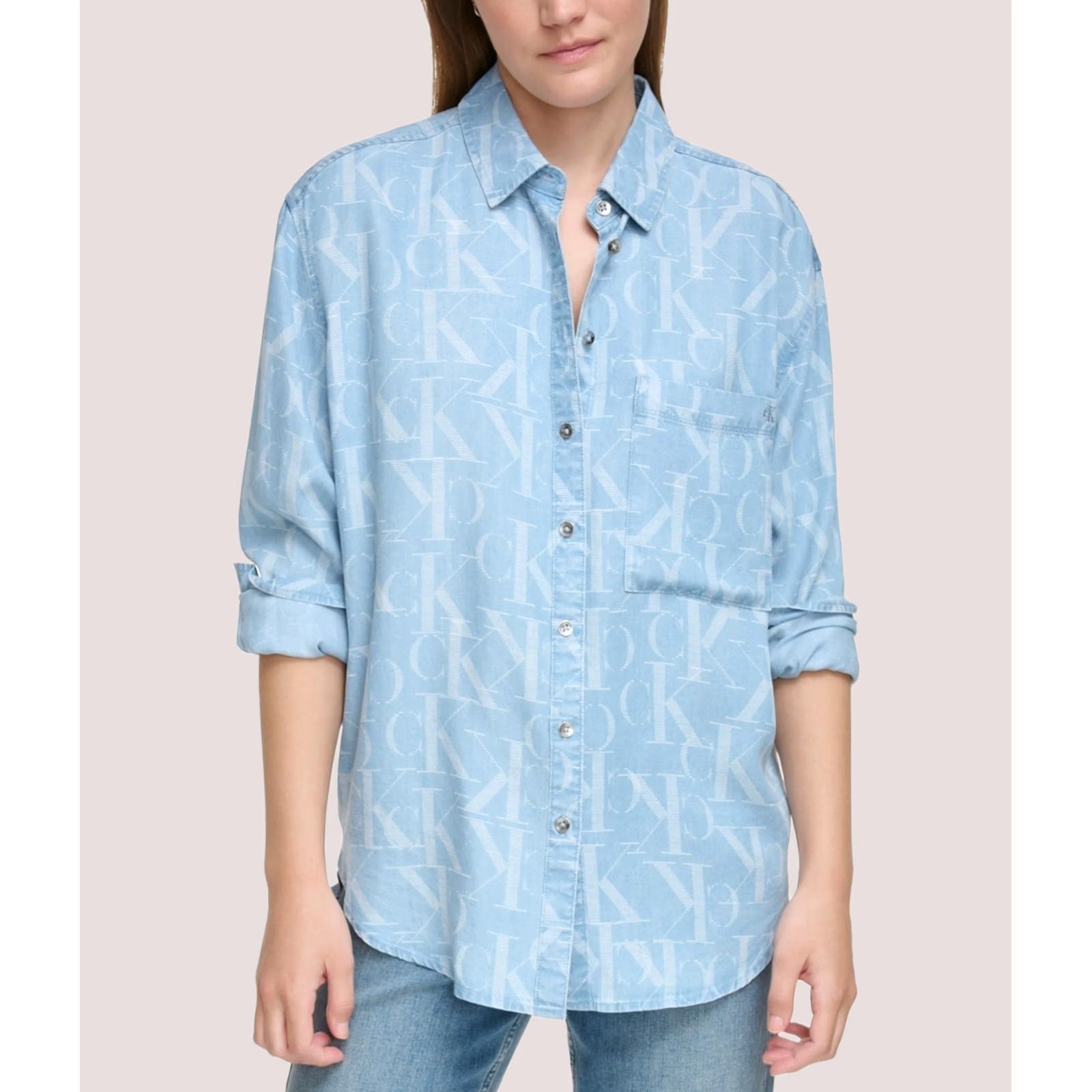 Calvin Klein Calvin Klein Womens Button Up Shirt chambray L Boyfriend Fit Size L / US 10 / IT 46 - 1 Thumbnail