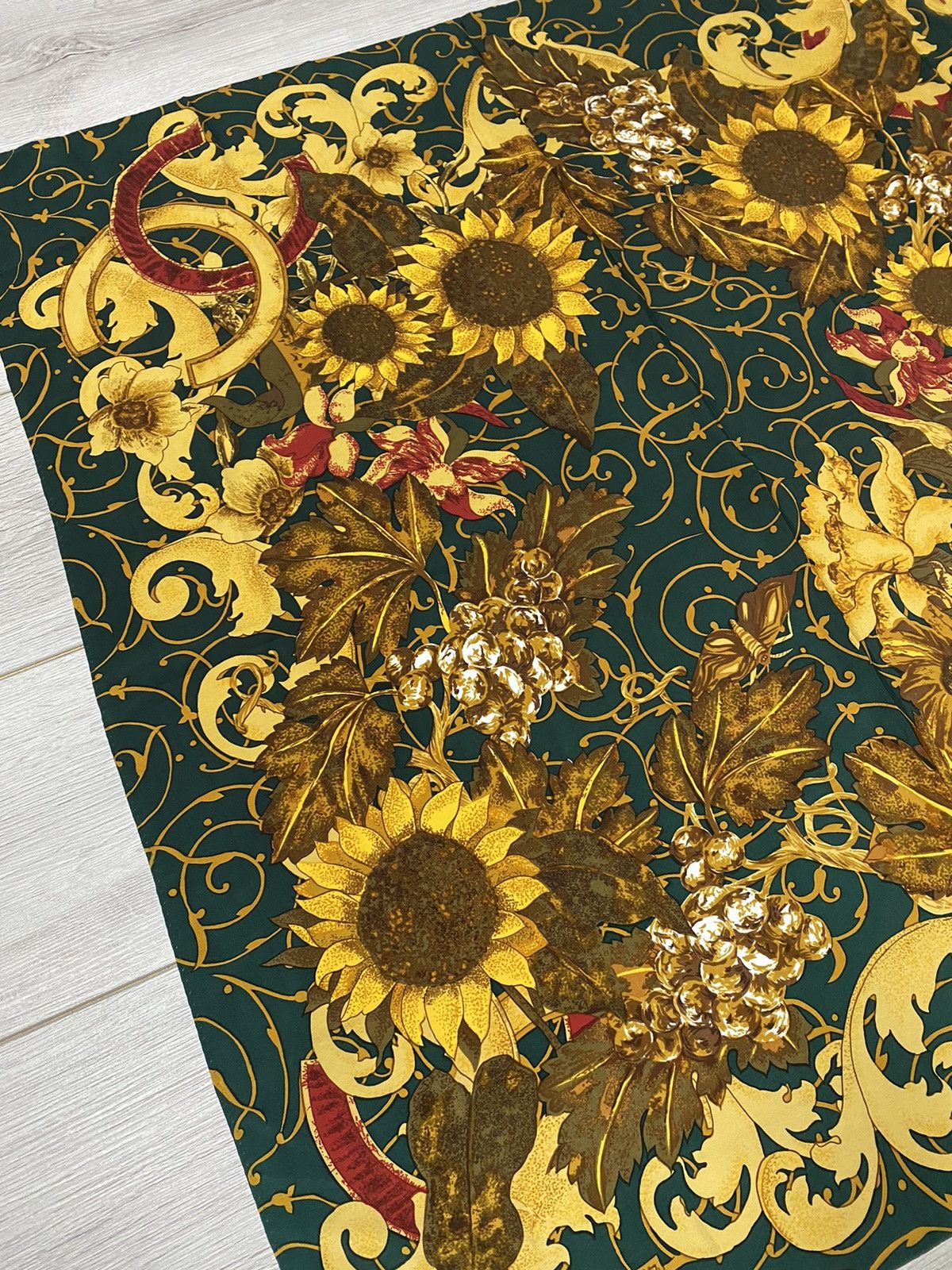 Vintage Chanel Silk Scarf CC Muffler Coco Mark Sunflower Pattern Size ONE SIZE - 3 Thumbnail