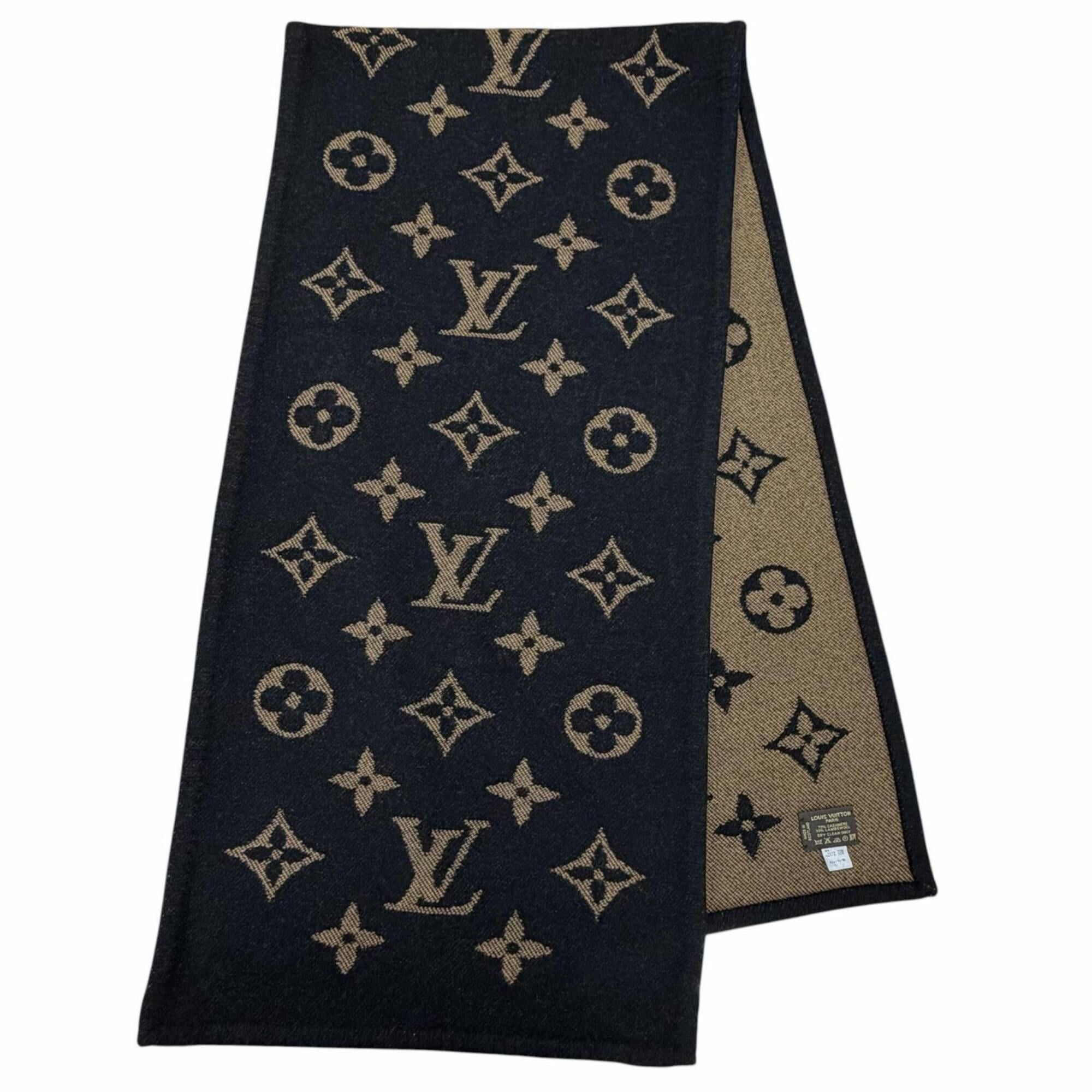 Louis Vuitton Louis Vuitton Cashmere Wool Monogram Blanket Black Brown Made in Scotland Authentic Women's Size ONE SIZE - 1 Thumbnail