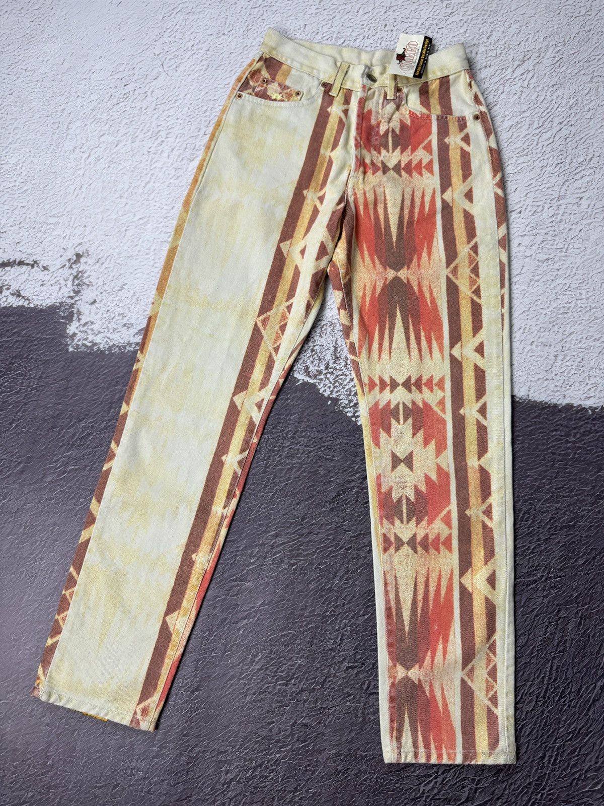 Vintage El Charro Tijuana BNWT allover pattern denim jeans pants Size 26" / US 2 / IT 38 - 3 Thumbnail