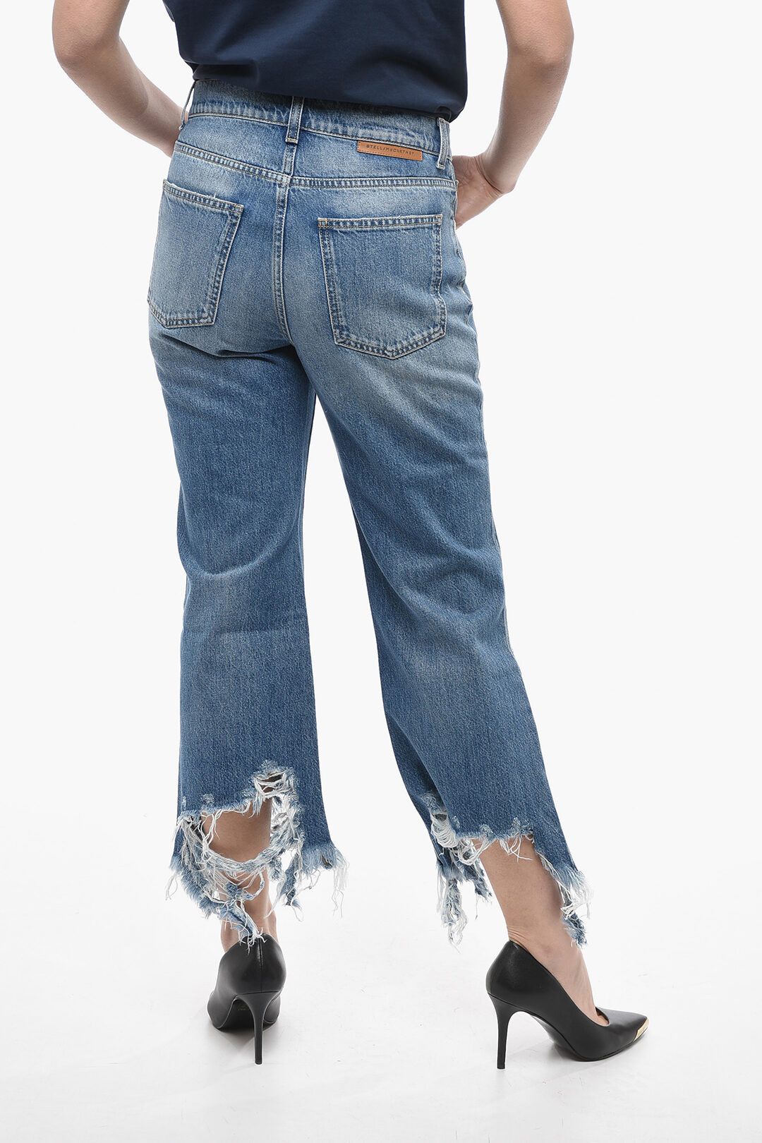 Stella McCartney og1mm0824 Cropped Fit Denims With Distressed Bottom in Blue Size 26" / US 2 / IT 38 - 2 Thumbnail