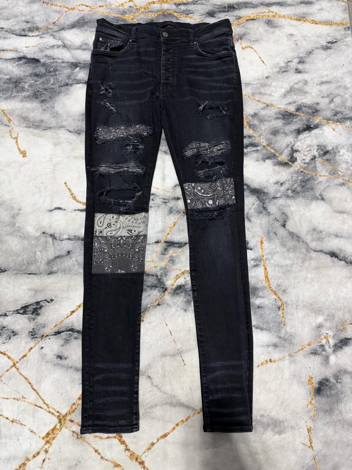 Amiri Bandana Artwork Black Denim - Sz33