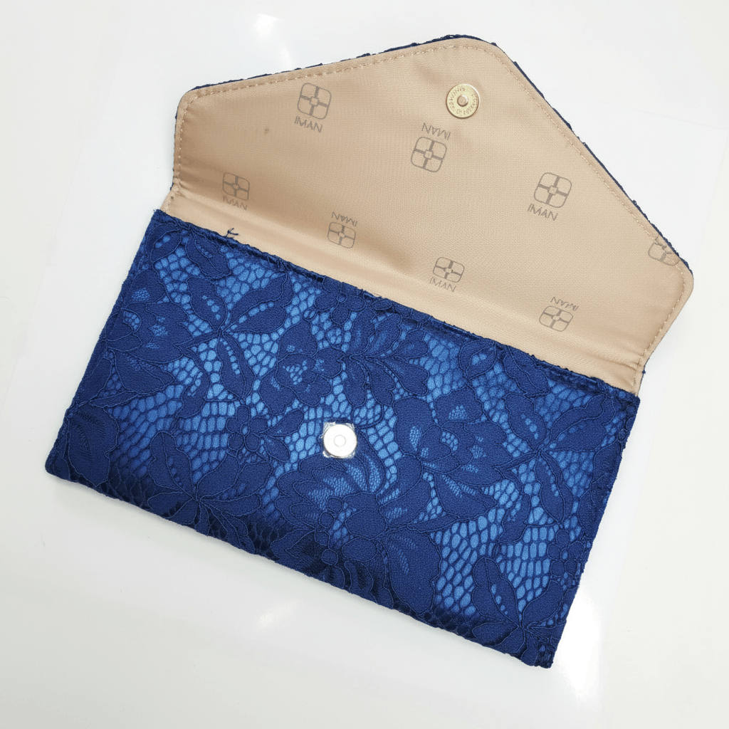 Other Iman 9x6" Clutch Bag Envelope Navy Blue Satin Lace Floral Size ONE SIZE - 5 Thumbnail
