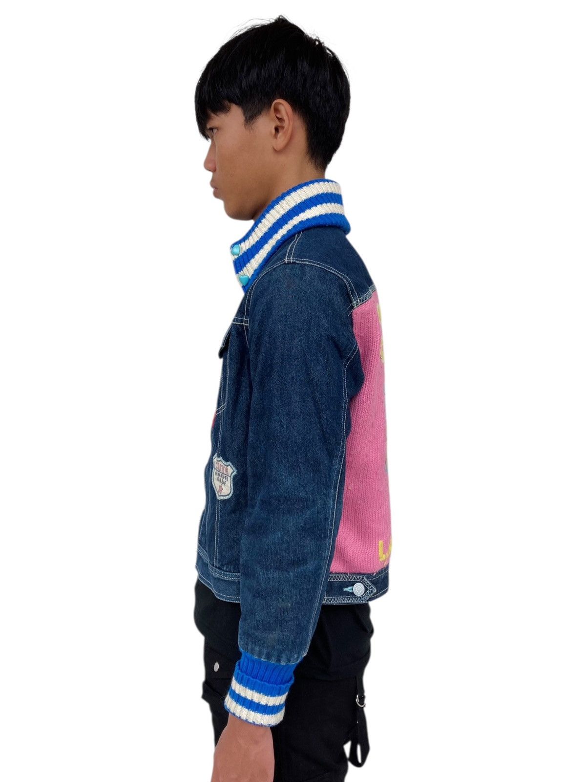 Angel Blue 2000s Angel Blue - Hybrid Knitted & Denim Jacket Size L / US 10 / IT 46 - 4 Thumbnail