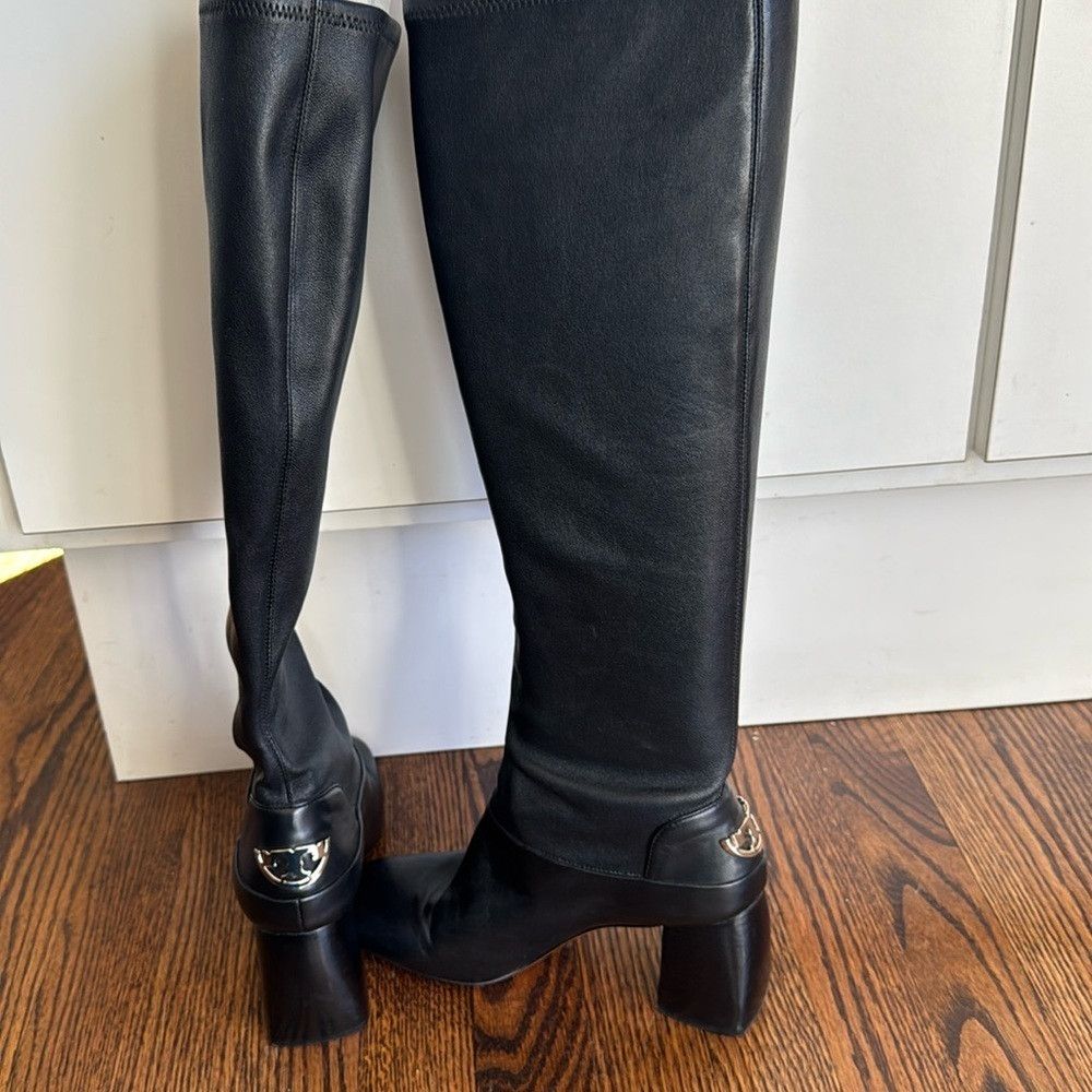 Tory Burch Tory Burch Black Sidney Leather 70mm Knee Boot. Stacked hee Size US 7 / IT 37 - 2 Thumbnail