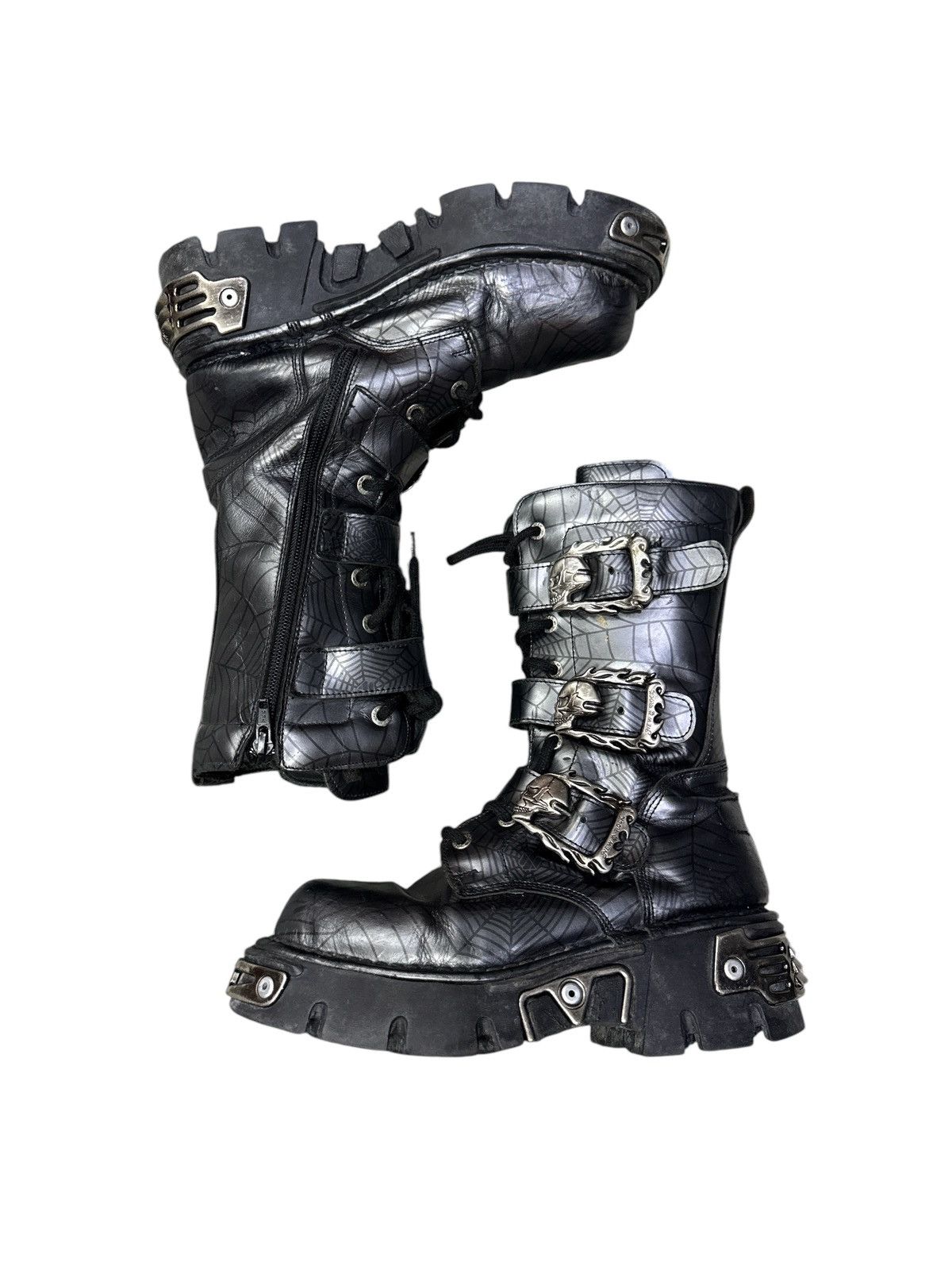 New Rock NEW ROCK REACTOR SPIDERWEB SKULL PATTERN 9 EYES BOOTS Size US 6 / EU 39 - 4 Thumbnail