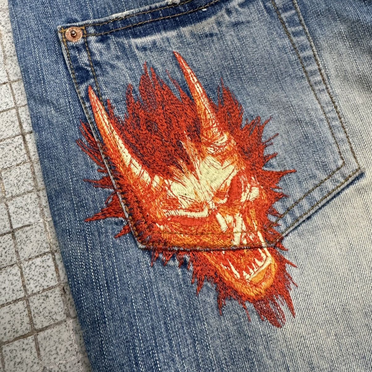 Japanese Brand 2000s Oniarai Embroidery Flame Demon Japanese Jeans Size US 33 - 8 Thumbnail