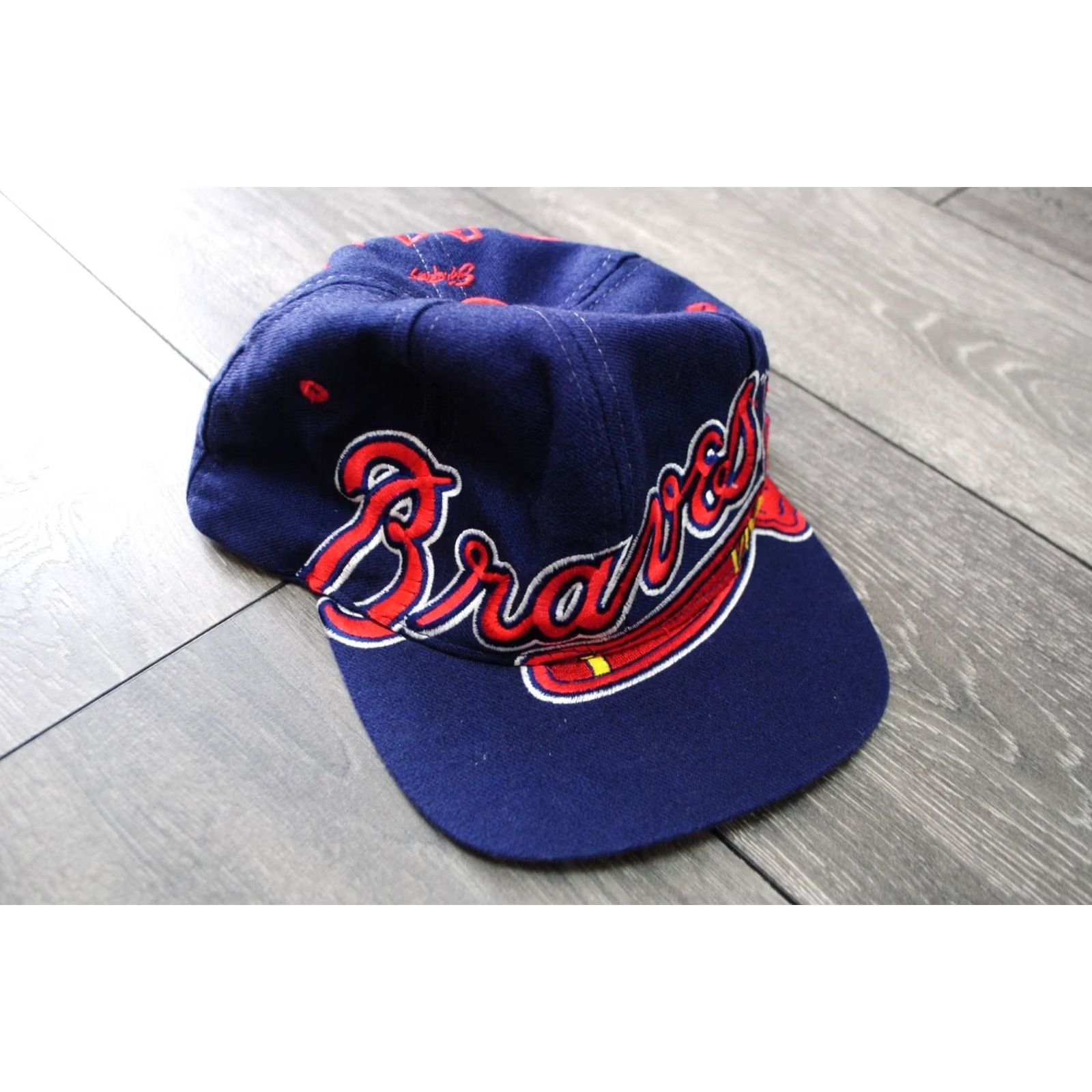 Vintage VINTAGE Atlanta Braves Hat Cap Snapback Big Logo Blockhead Ed West Signatures Men Blue One Size Logo 90s Sports Urban Baseball Cap Mens Size ONE SIZE - 3 Thumbnail