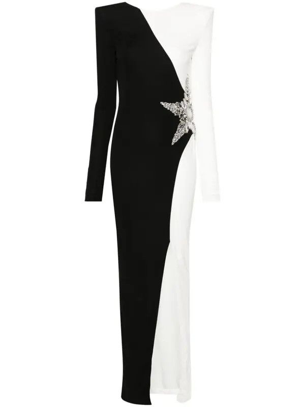 Balmain o1s1wg110825 Crystal Embellished Gown in Black/White Size M / US 6-8 / IT 42-44 - 1 Thumbnail