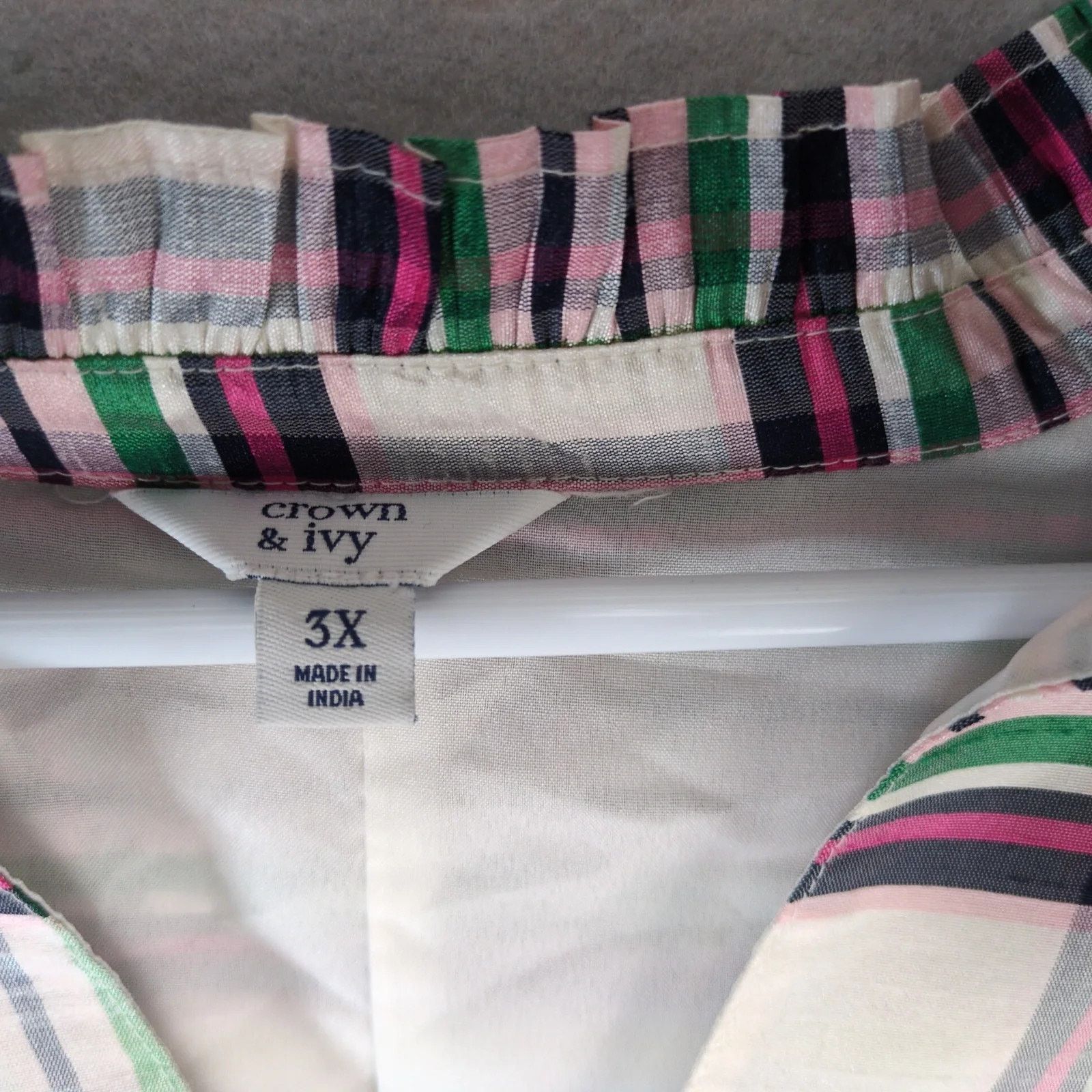 Other Crown & Ivy Opalescent Pink Plaid Blouse Balloon Sleeves 3X Size 3XL / US 20-22 - 3 Thumbnail