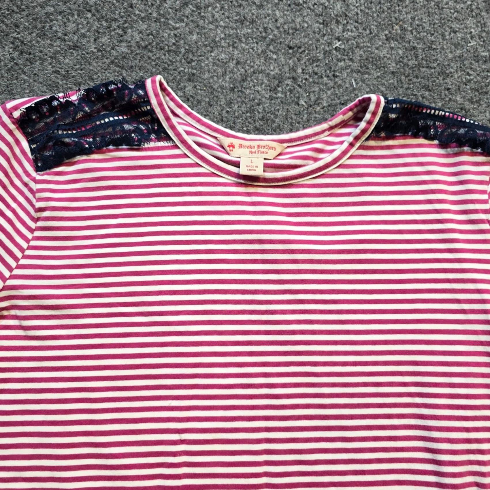 Brooks Brothers Brooks Brothers Top Women Large Pink Stripe Blue Lace Long Sleeve Stretch Casual Blouse Size L / US 10 / IT 46 - 2 Thumbnail