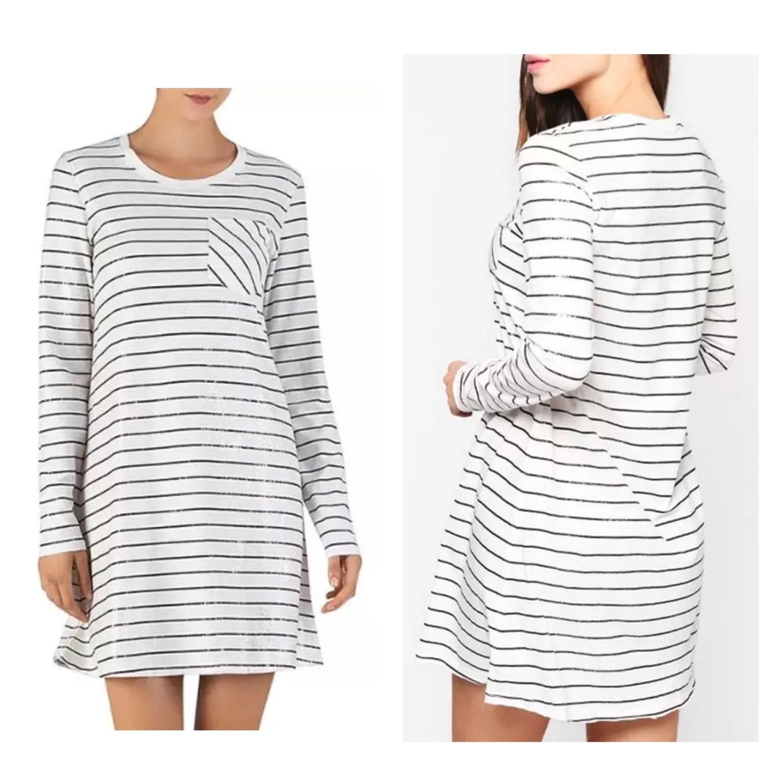 ATM ATM Stripe Shimmer Long Sleeve T-Shirt Dress Chalk/Black Size M / US 6-8 / IT 42-44 - 8 Thumbnail