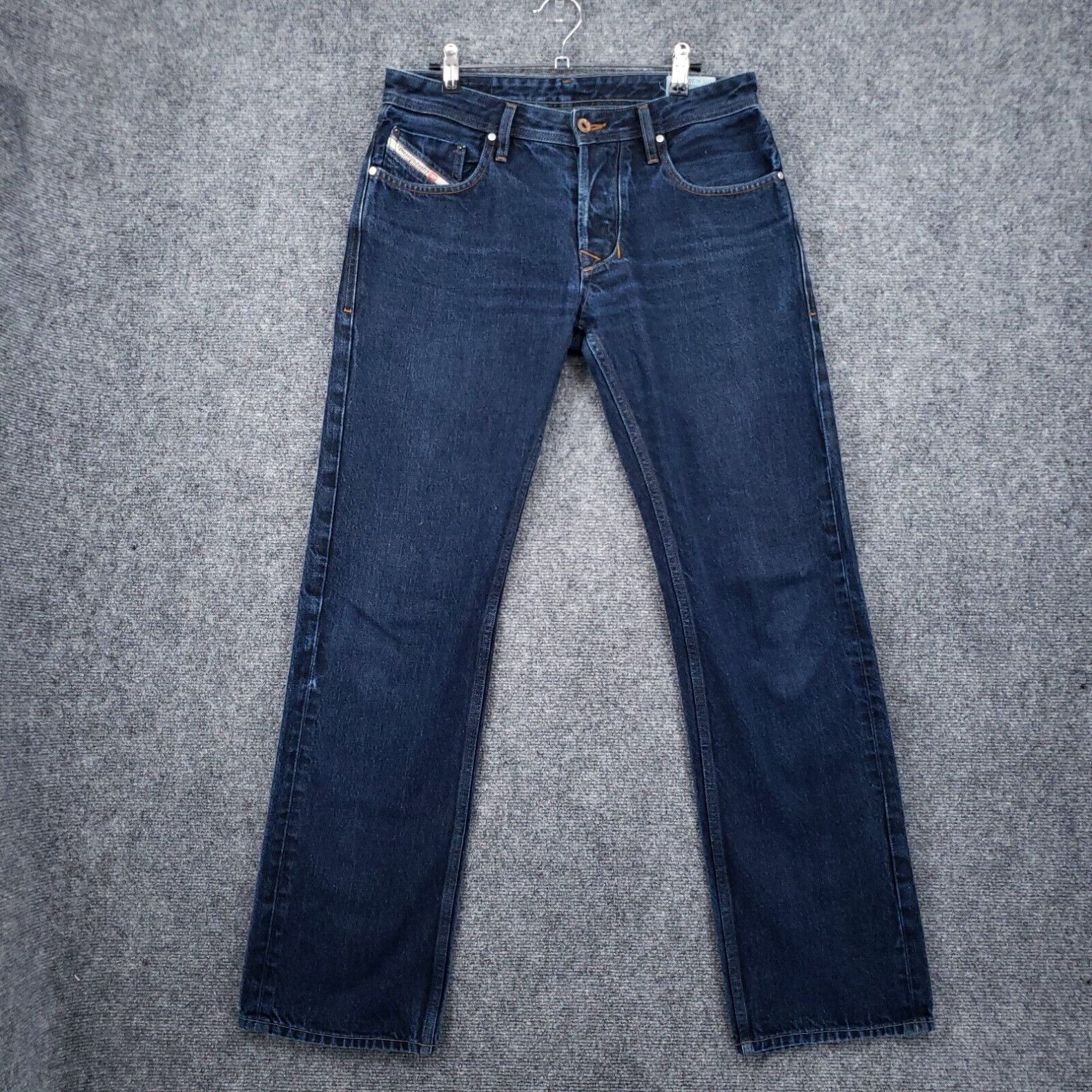 image of Diesel Larkee Jeans Mens 30X32 Straight Leg Dark Wash Button Fly Blue Denim in White