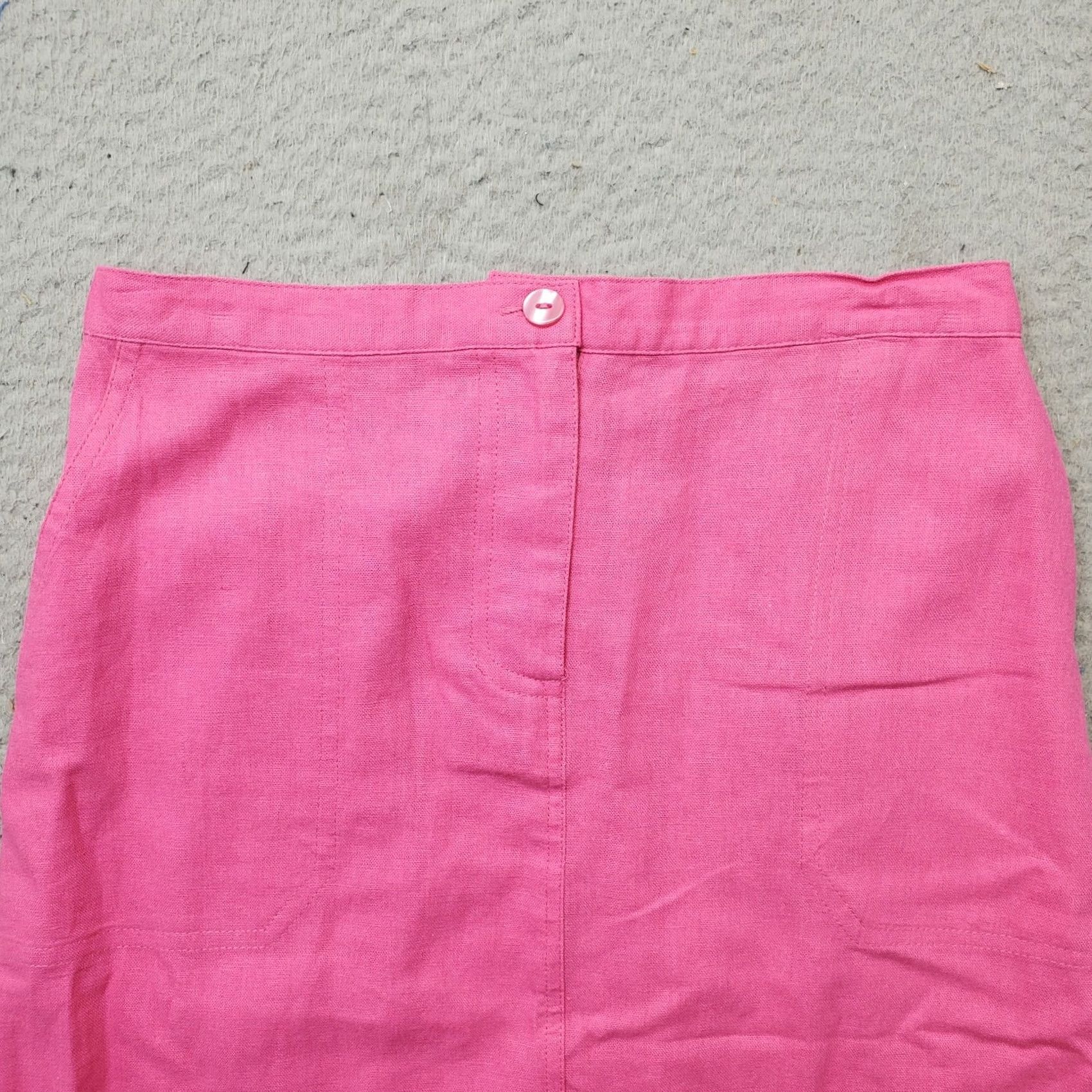 Pinko ISC Long Skirt Womens S Pink Linen Laser Cut Trim Hem Button Front - A-Line, Lightweight, Outdoor, Casual, 34.75" Length Size 28" / US 6 / IT 42 - 6 Thumbnail