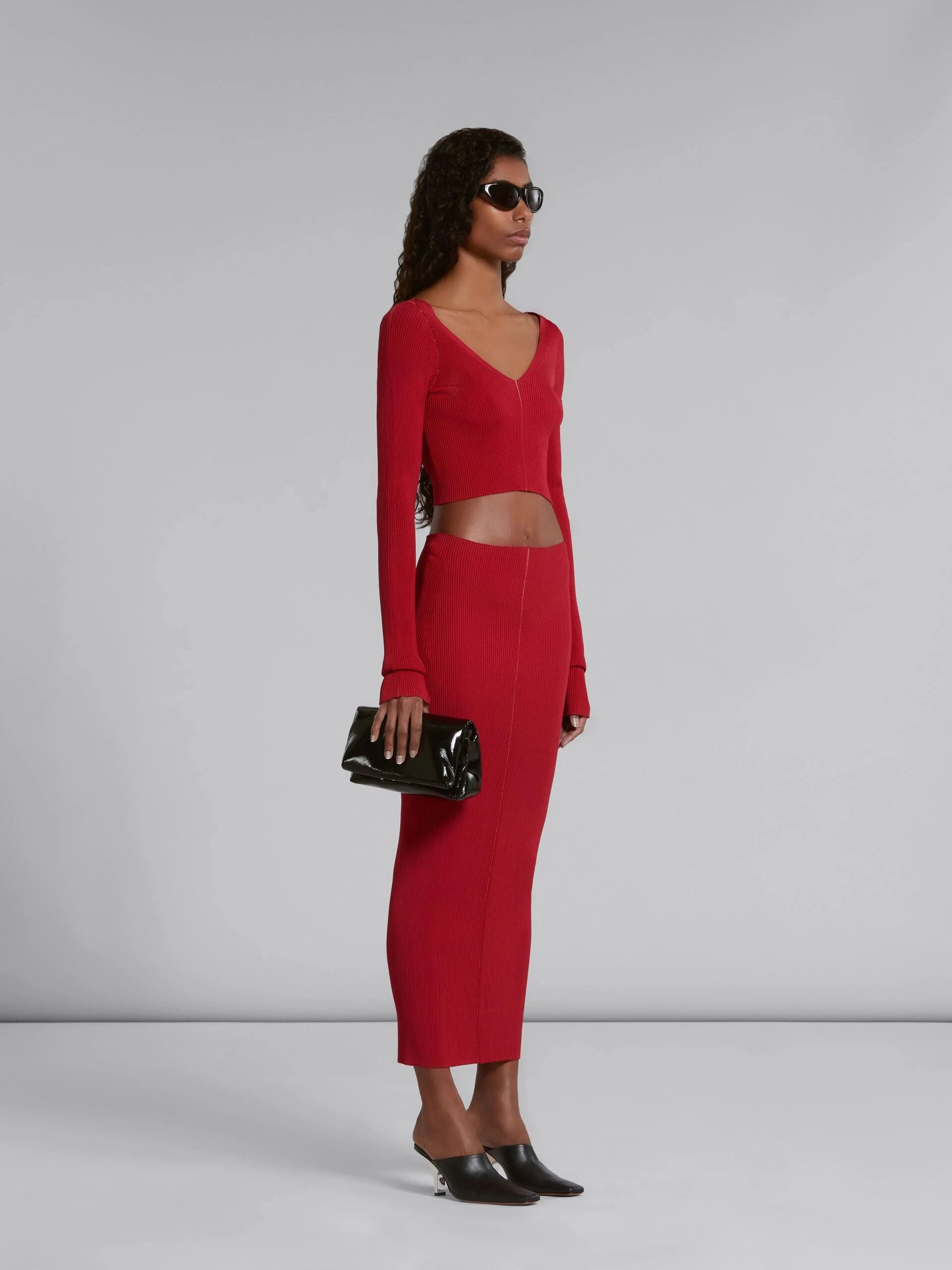 Marni o1w1db10824 Ribbed Knit Midi Skirt in Red Size 32" / US 10 / IT 46 - 3 Thumbnail