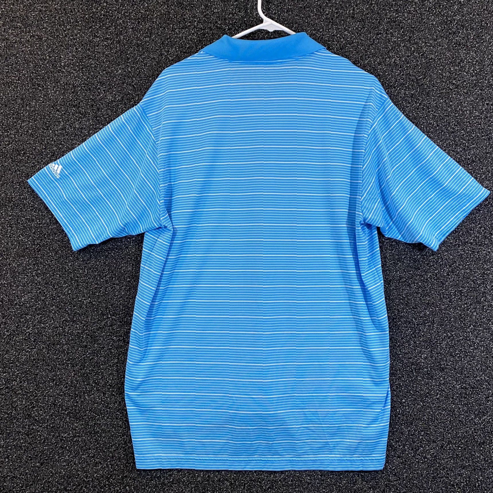 Adidas ADIDAS Polo Shirt Mens Regular Medium Blue White Striped Golf Climalite S/S Polo Shirt Mens Size US M / EU 48-50 / 2 - 6 Thumbnail