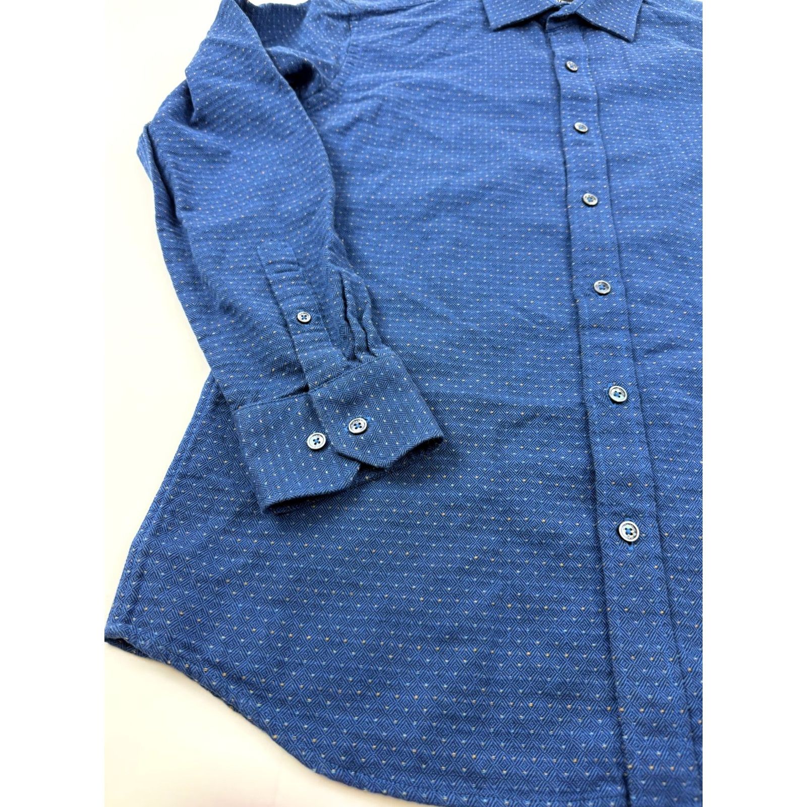 BUGATCHI Bugatchi Shirt Mens Large Blue Geometric Long Sleeve Button Front Shaped Fit Size US L / EU 52-54 / 3 - 2 Thumbnail