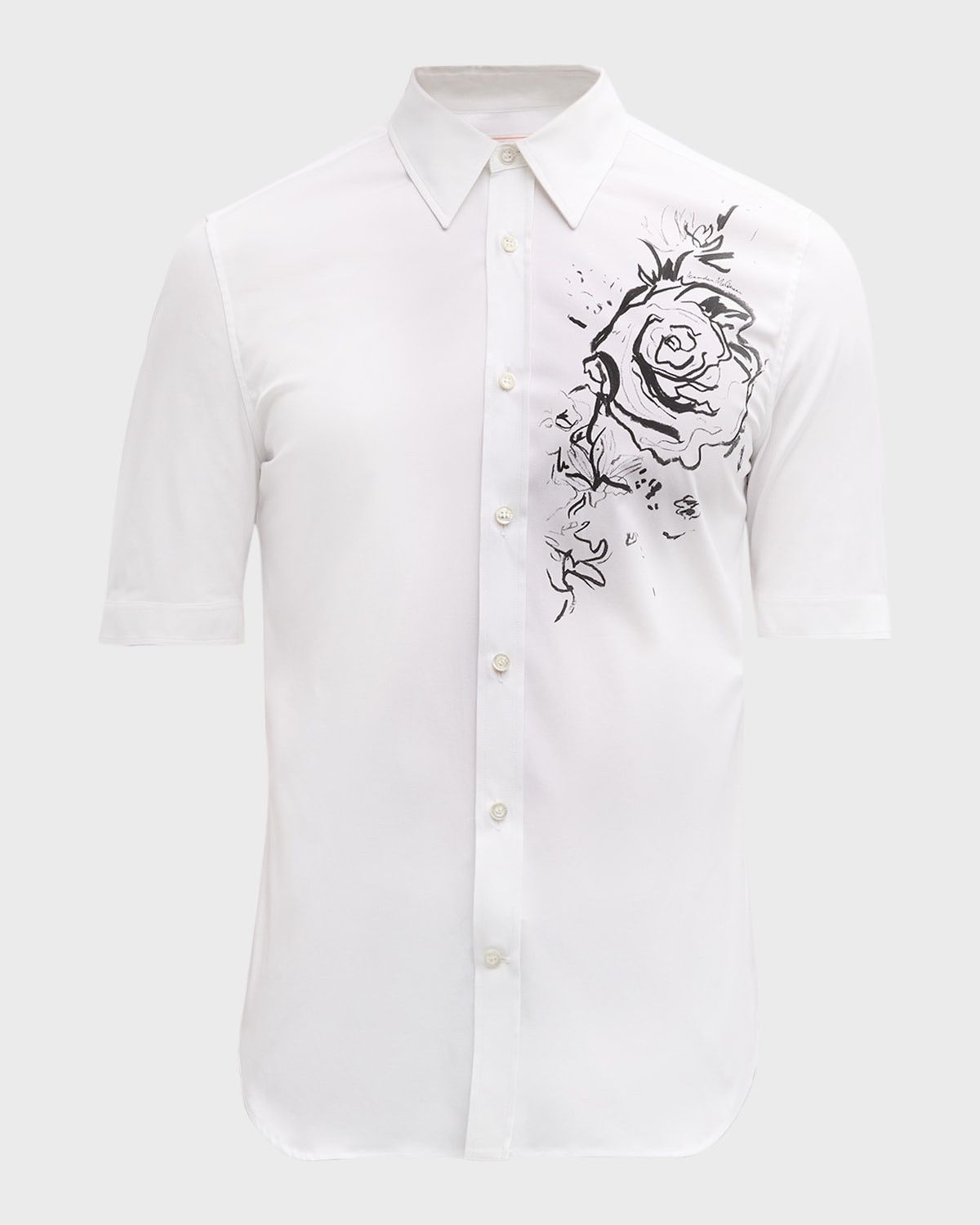 Alexander McQueen o1w1db10725 Wax Floral-Print Dress Shirt in White Size US L / EU 52-54 / 3 - 1 Thumbnail
