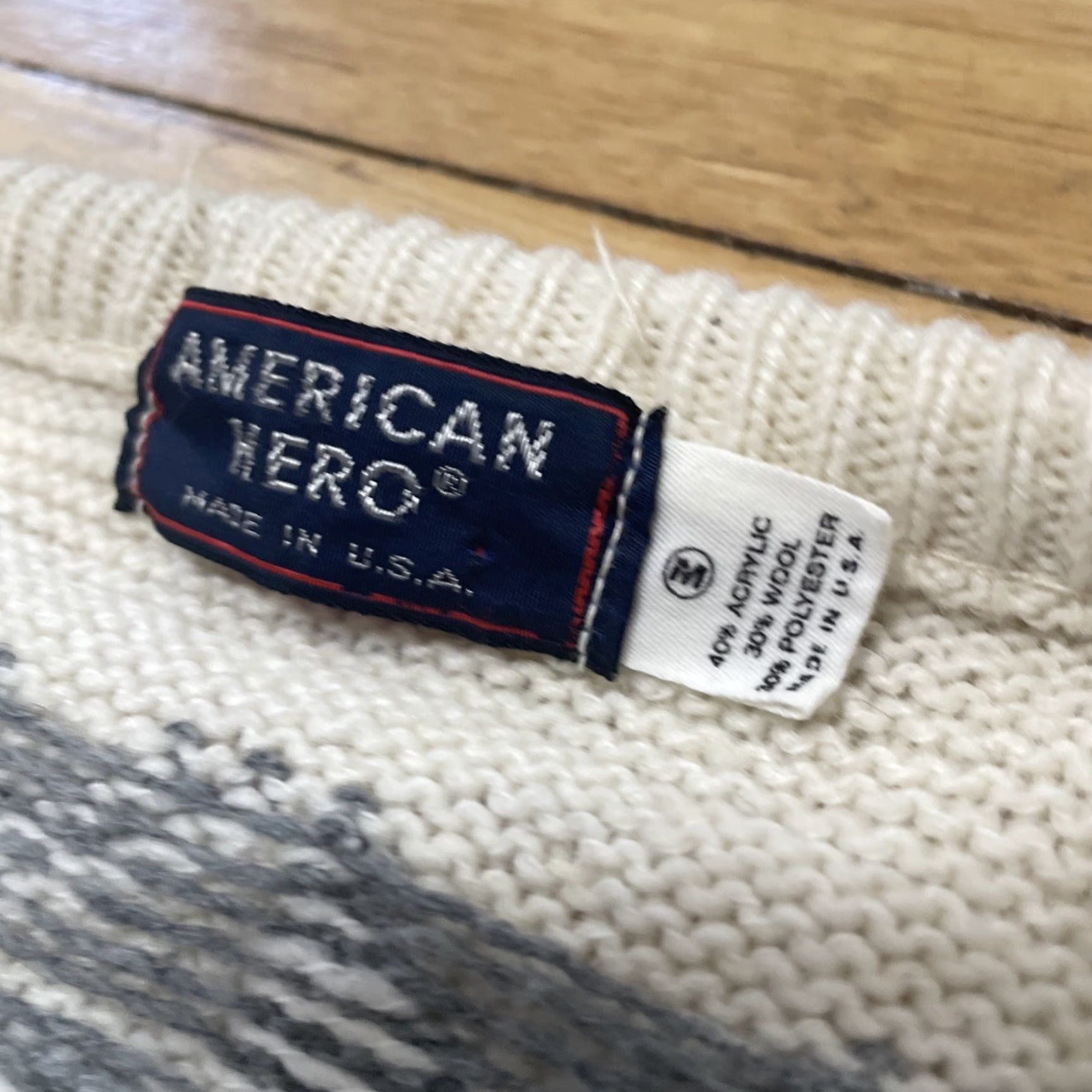 Vintage VINTAGE American Hero Wool Sweater Men M Cream Fair Isle Diamond 90s Preppy Holliday FairIsle Knitted Pullover Crew Neck Mens Sweater Size US M / EU 48-50 / 2 - 7 Thumbnail